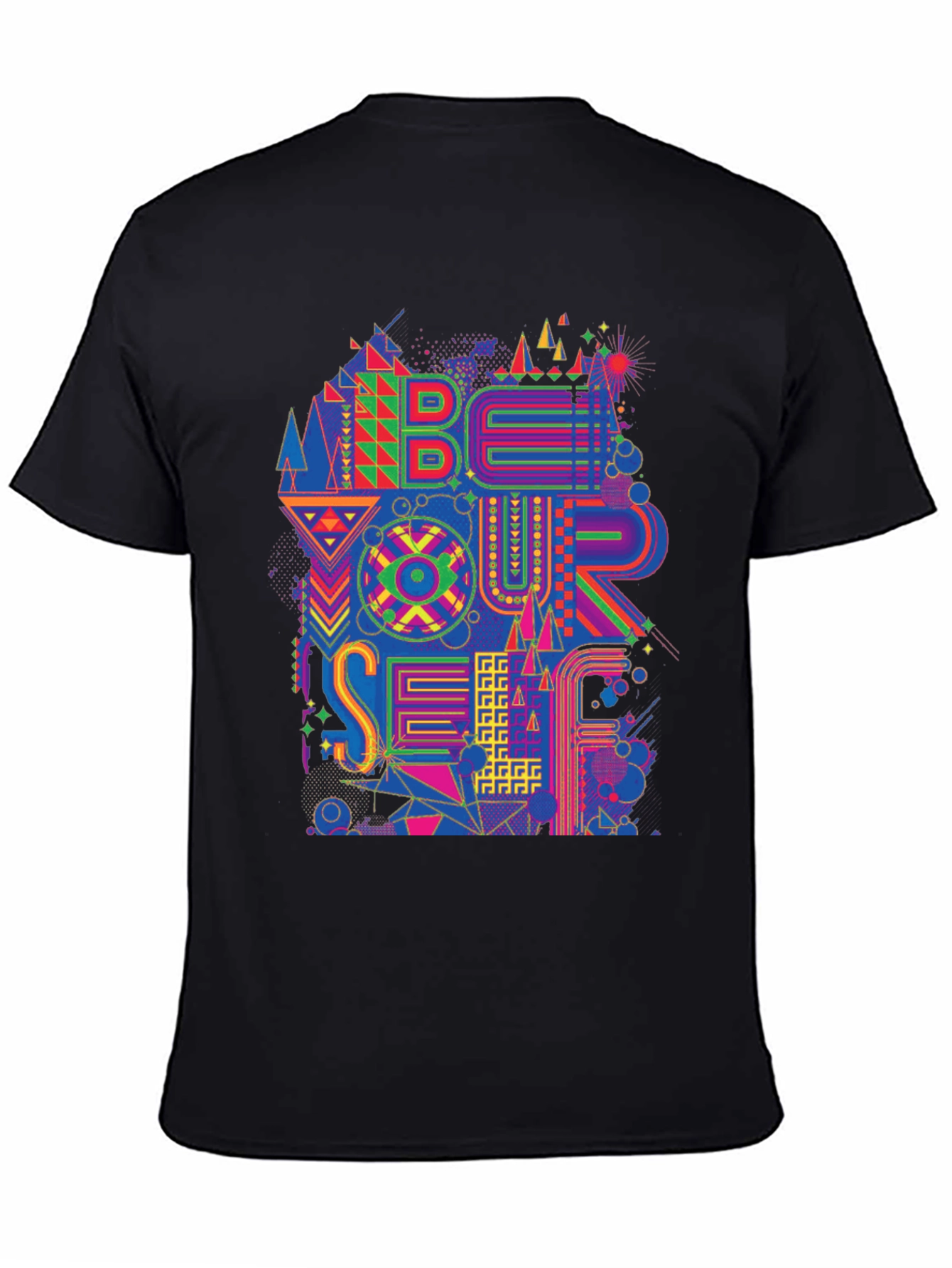 Abstract Geometric Be Yourself Graphic Tee - Black