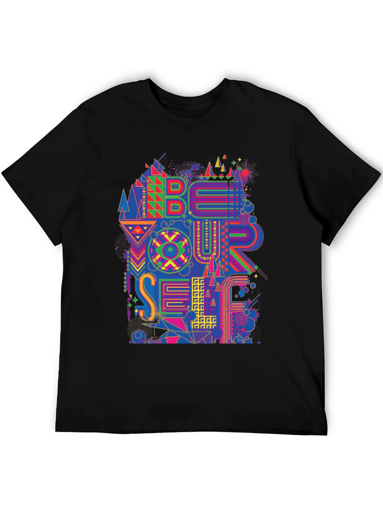 Abstract Geometric Be Yourself Graphic Tee - Black