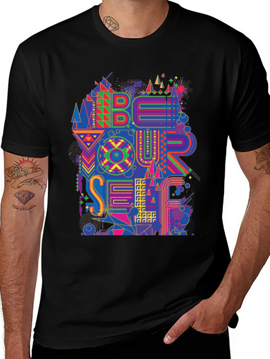 Abstract Geometric Be Yourself Graphic Tee - Black