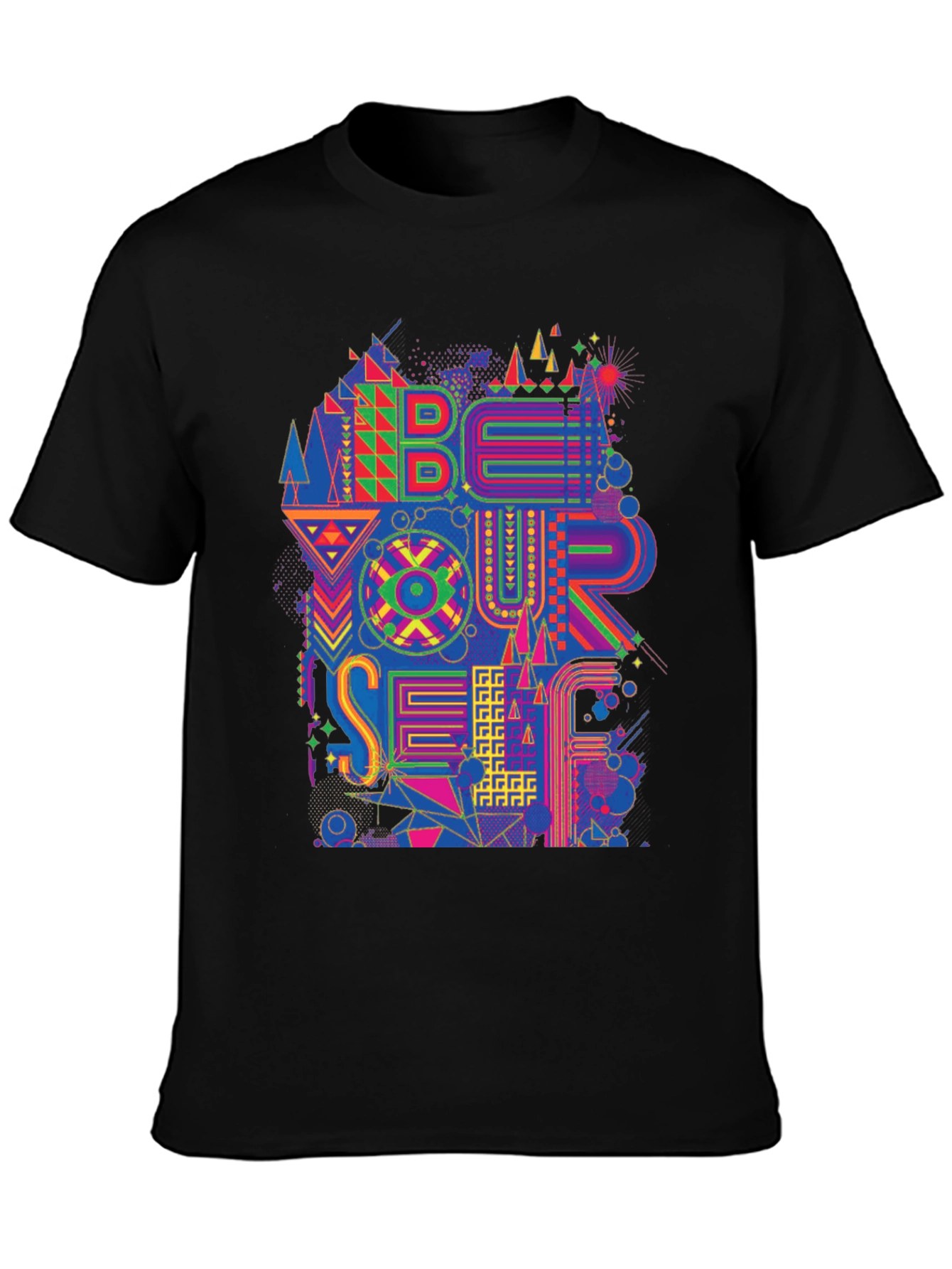 Abstract Geometric Be Yourself Graphic Tee - Black