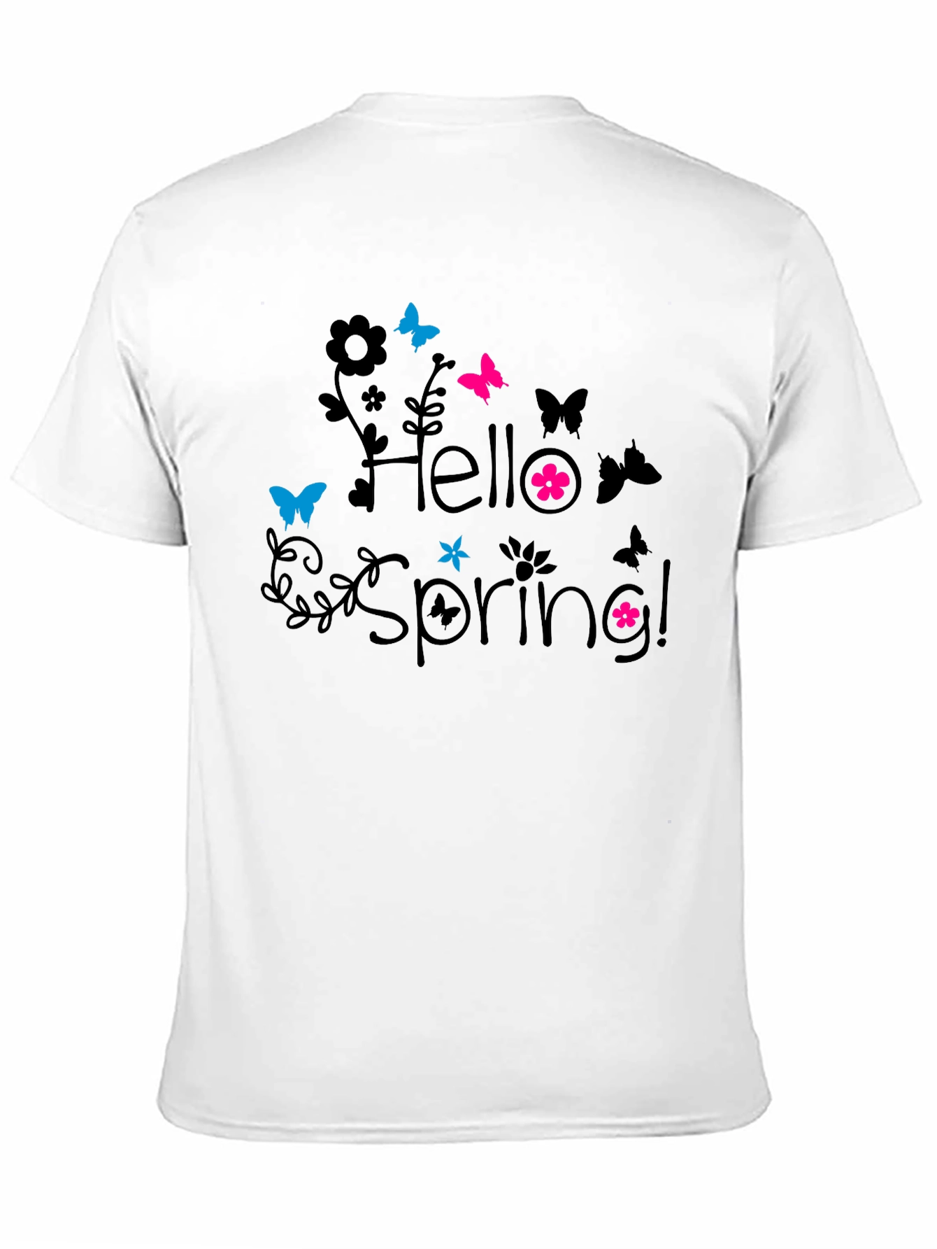 Hello Spring! Black Graphic T-Shirt