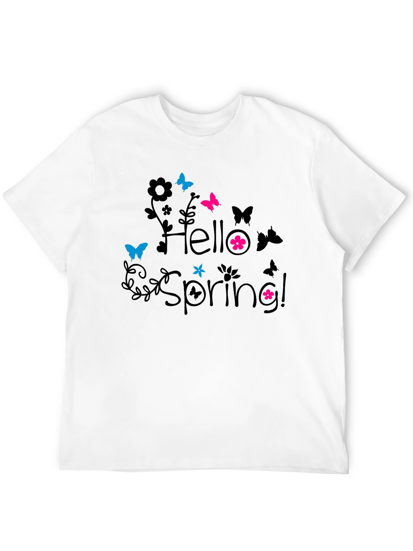 Hello Spring! Black Graphic T-Shirt
