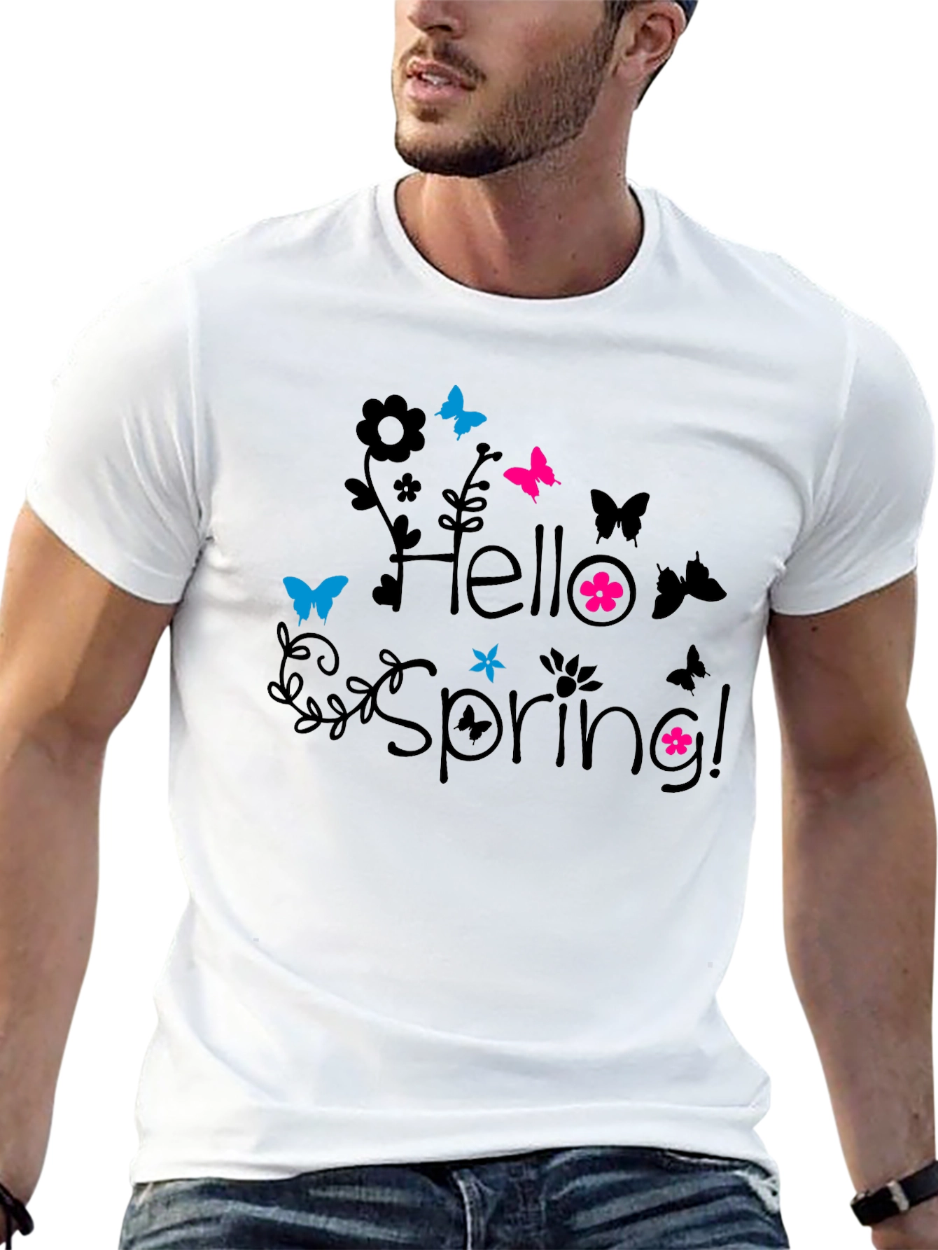 Hello Spring! Black Graphic T-Shirt