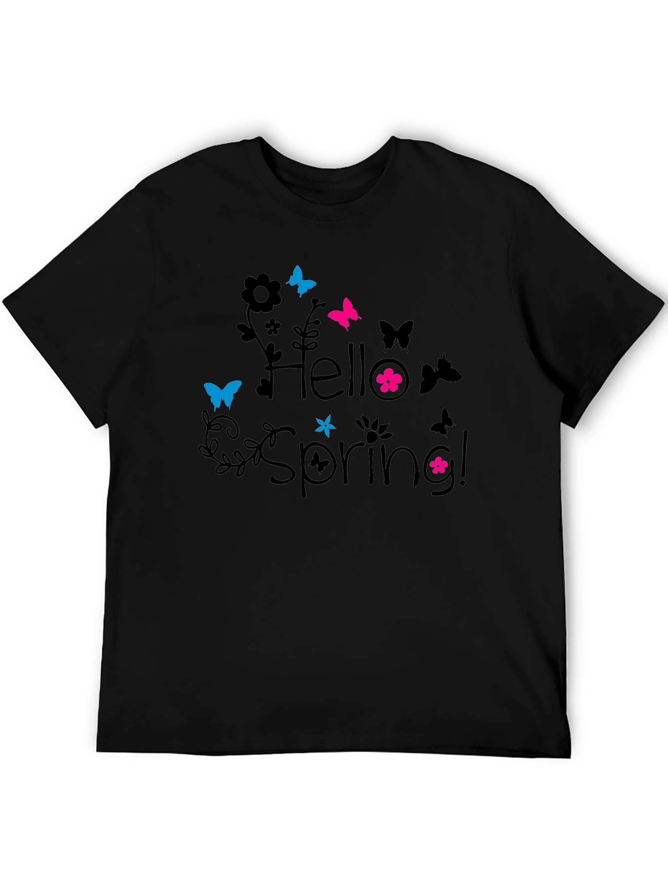 Hello Spring! Black Graphic T-Shirt