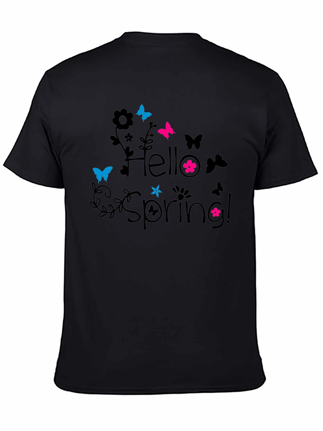 Hello Spring! Black Graphic T-Shirt
