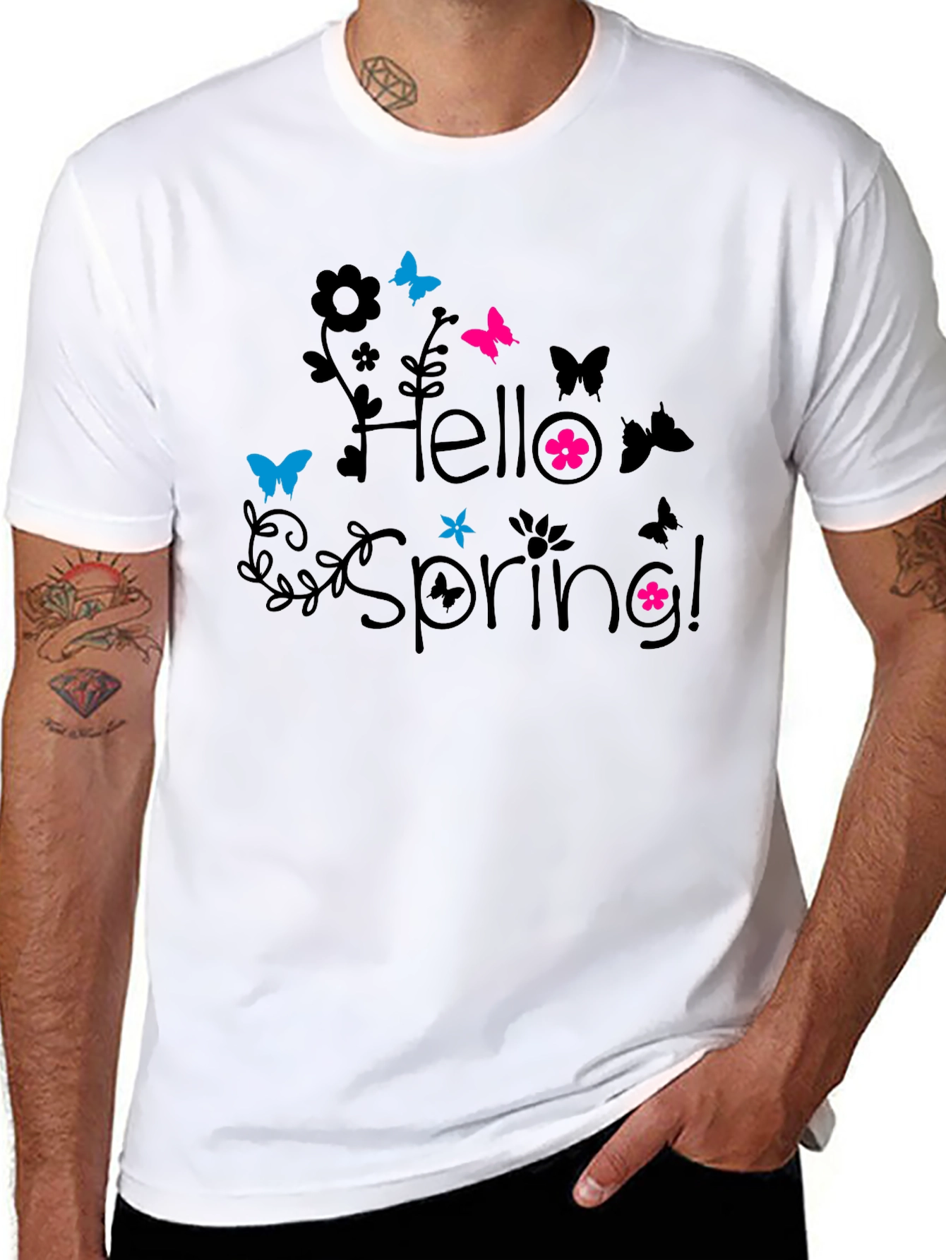 Hello Spring! Black Graphic T-Shirt