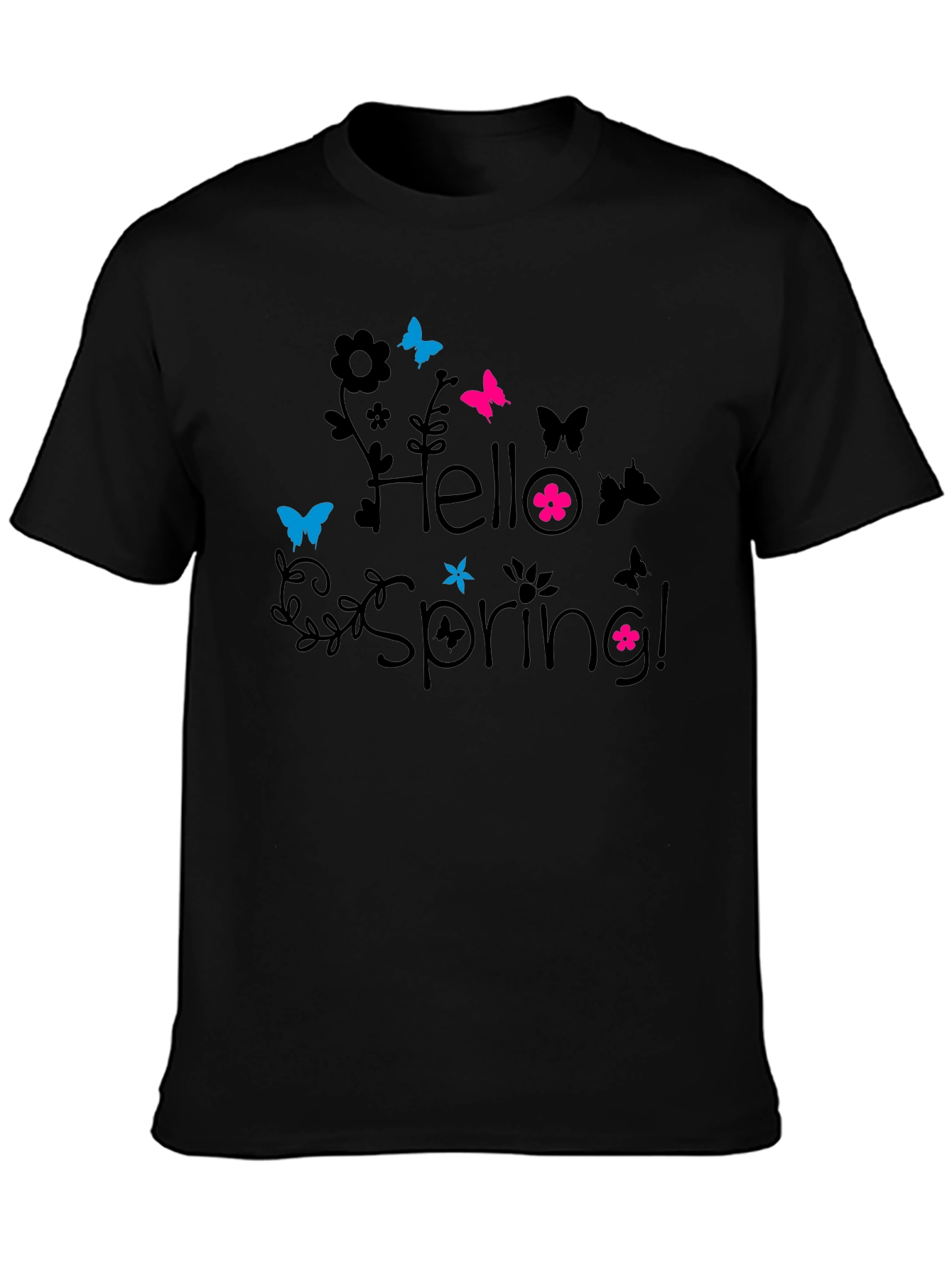 Hello Spring! Black Graphic T-Shirt