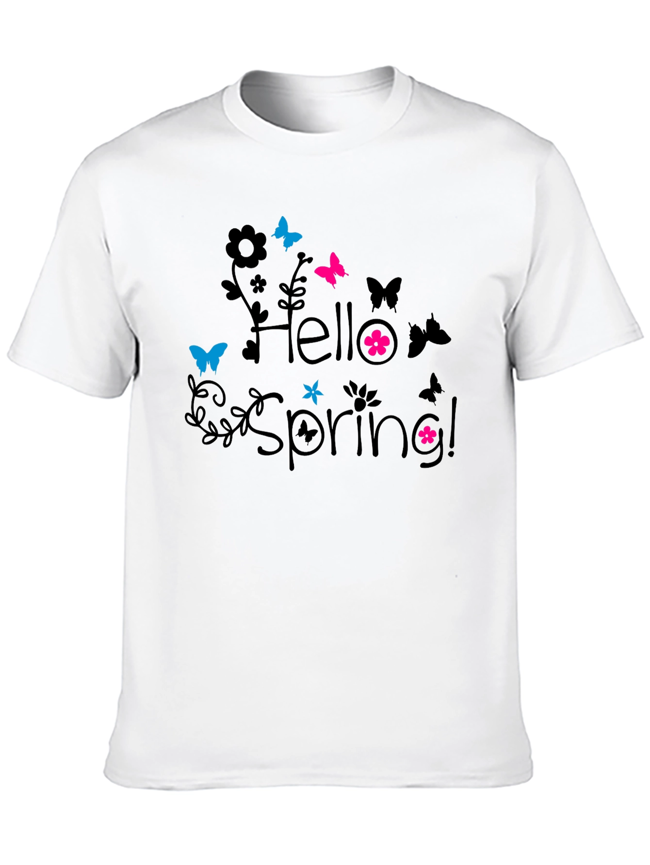 Hello Spring! Black Graphic T-Shirt