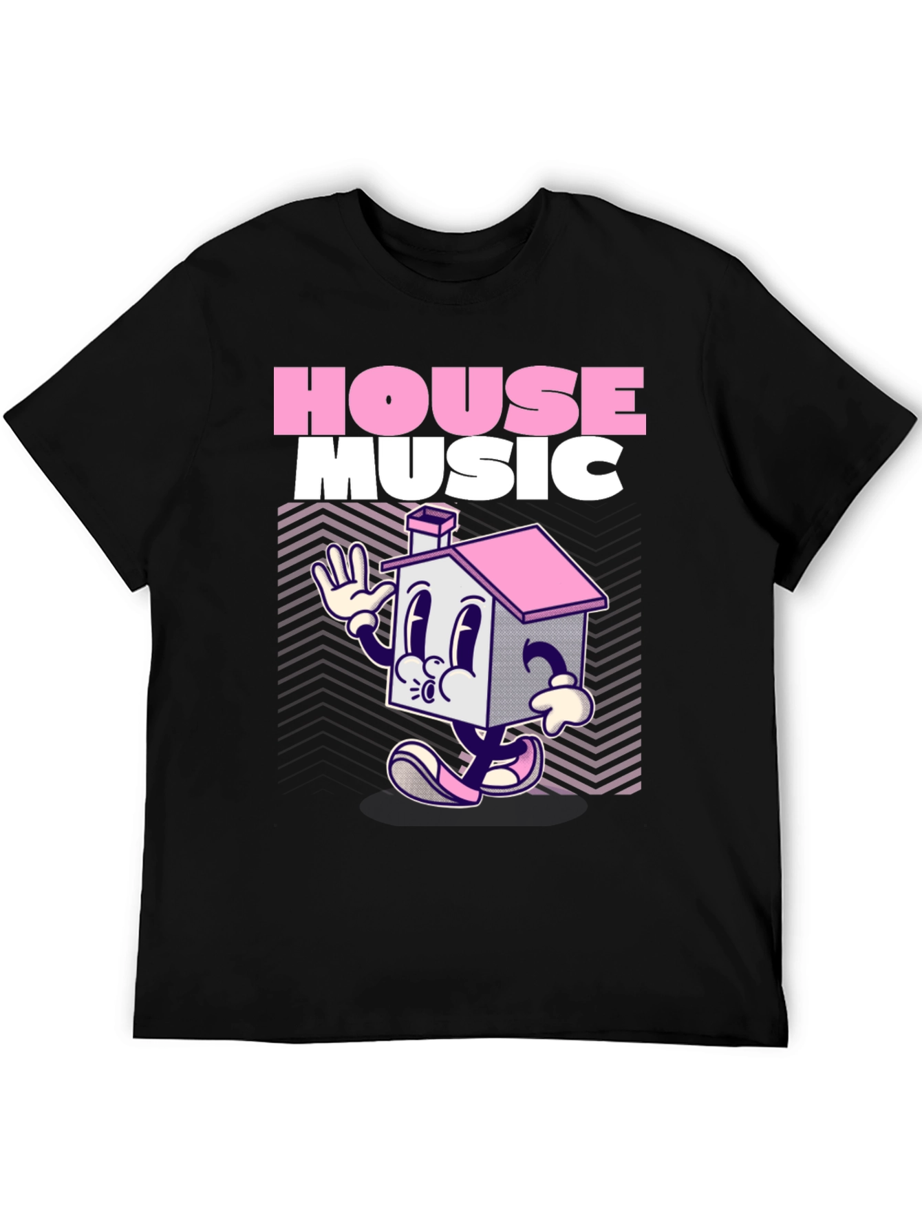 House Music Cartoon Graphic Black T-Shirt