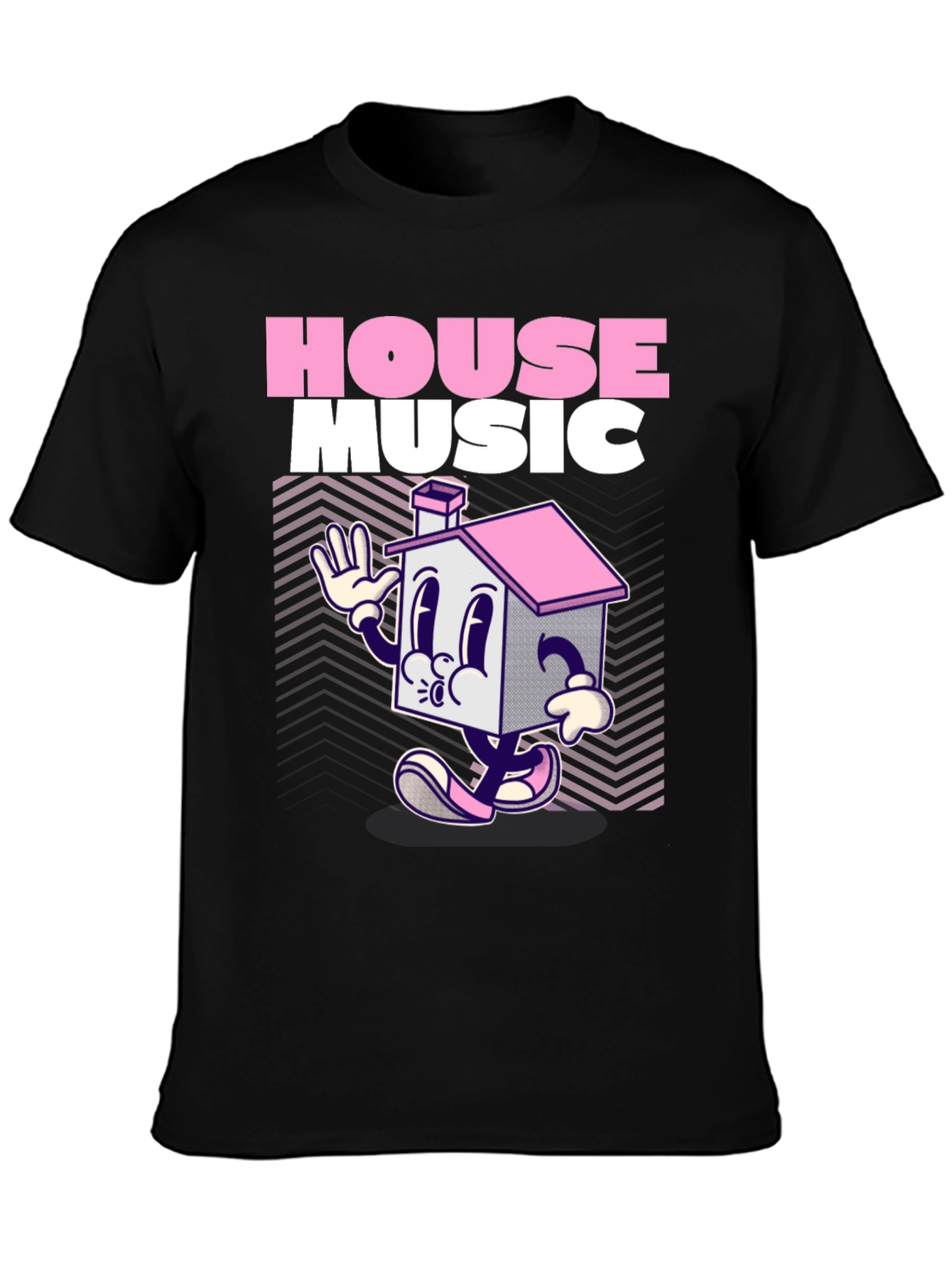 House Music Cartoon Graphic Black T-Shirt