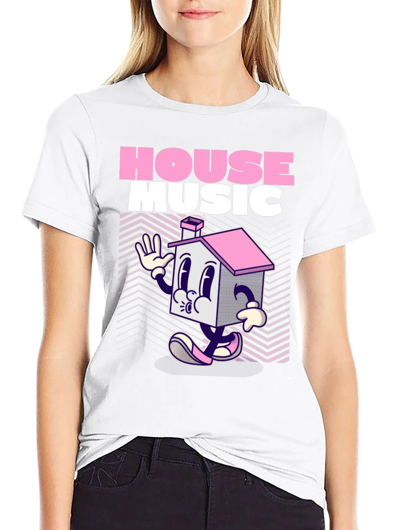 House Music Cartoon Graphic Black T-Shirt
