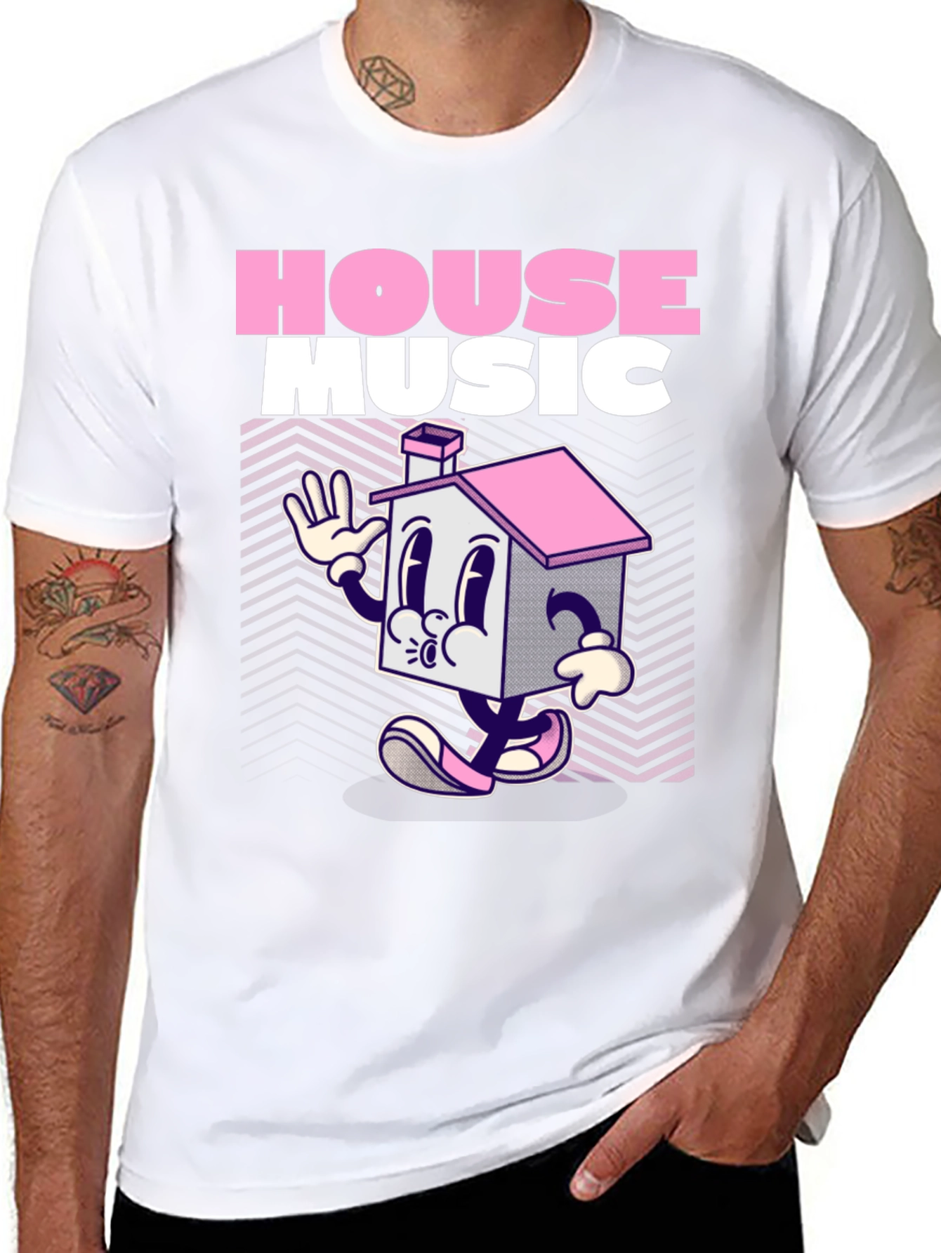 House Music Cartoon Graphic Black T-Shirt