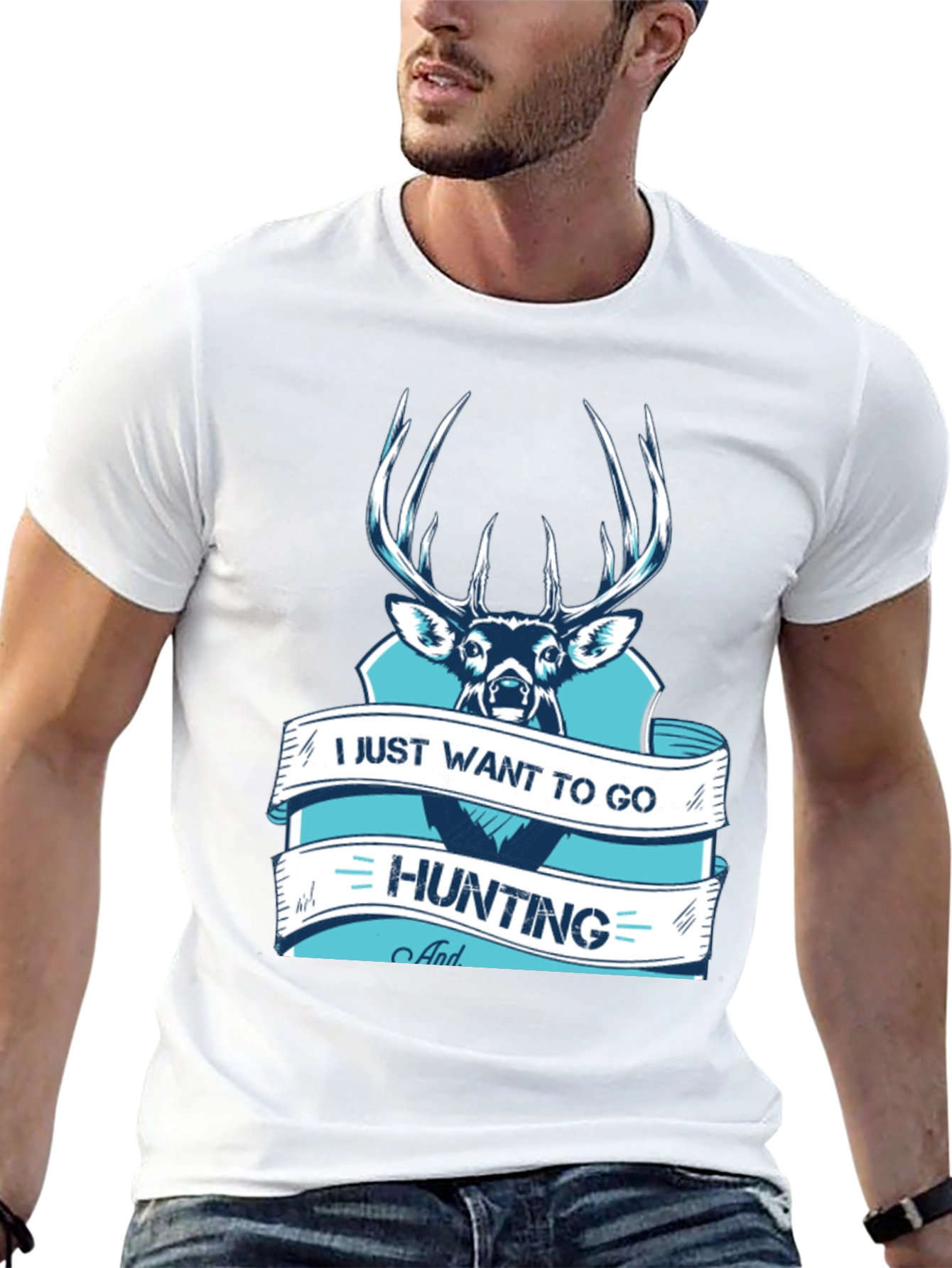 Hunting T-Shirt Deer Graphic Black Cotton