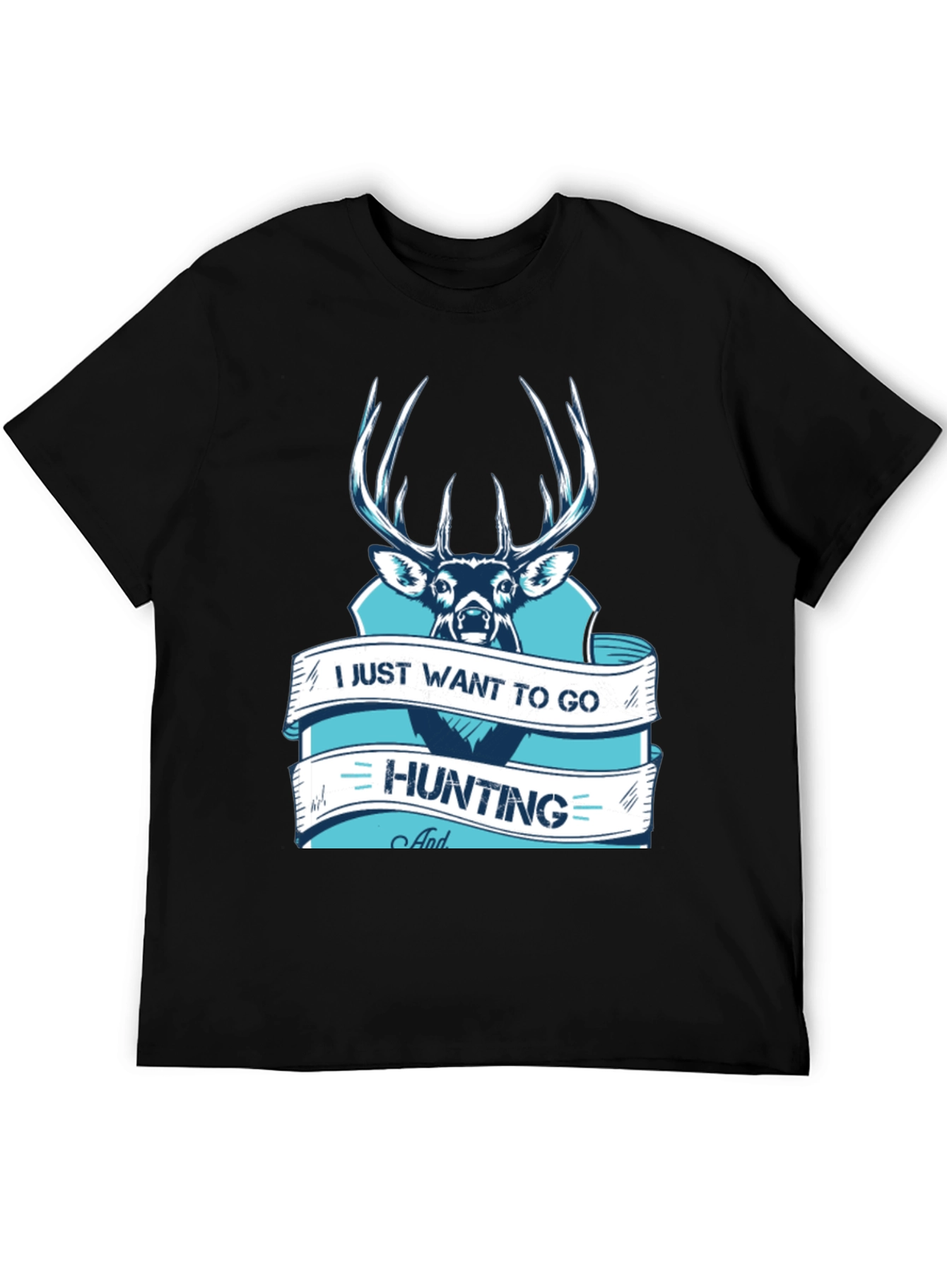 Hunting T-Shirt Deer Graphic Black Cotton
