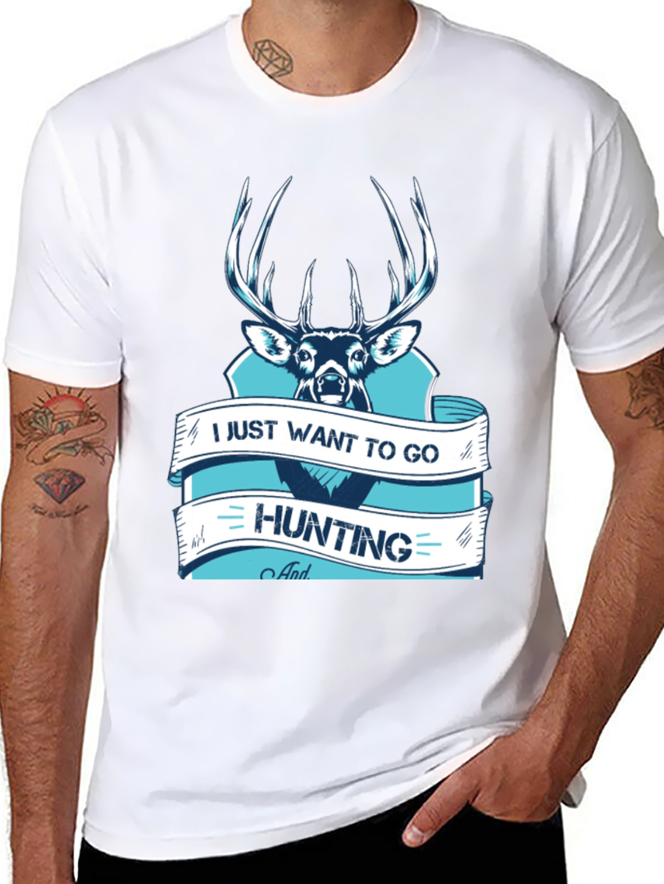 Hunting T-Shirt Deer Graphic Black Cotton