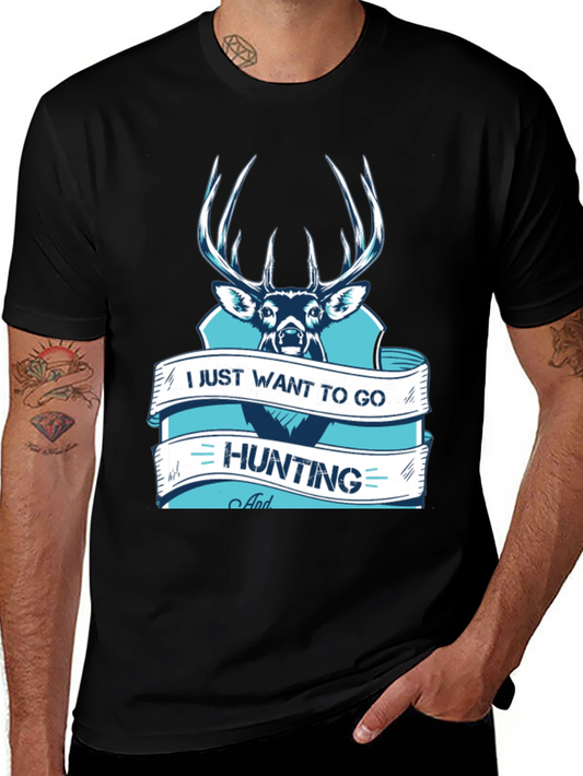 Hunting T-Shirt Deer Graphic Black Cotton