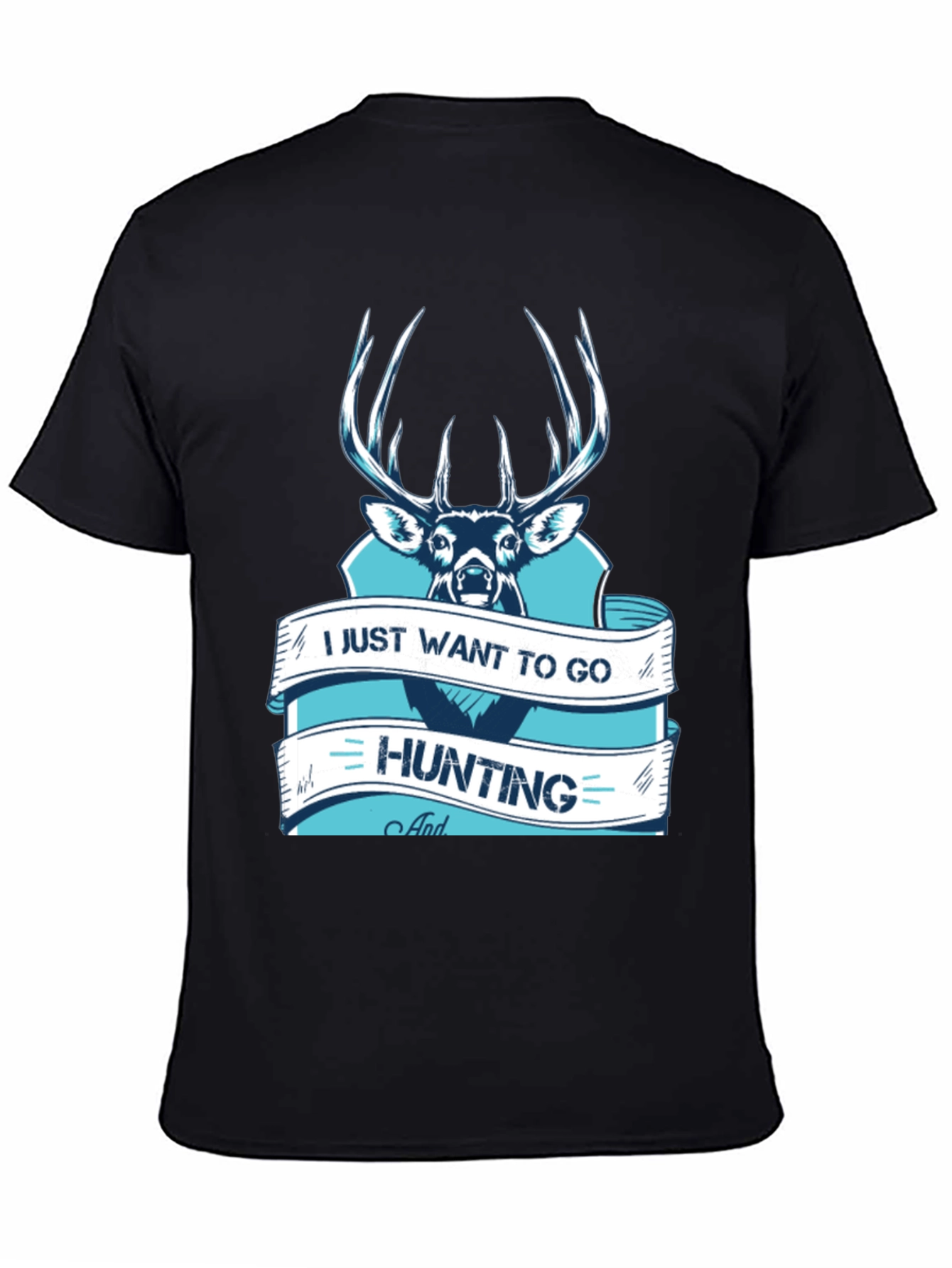 Hunting T-Shirt Deer Graphic Black Cotton