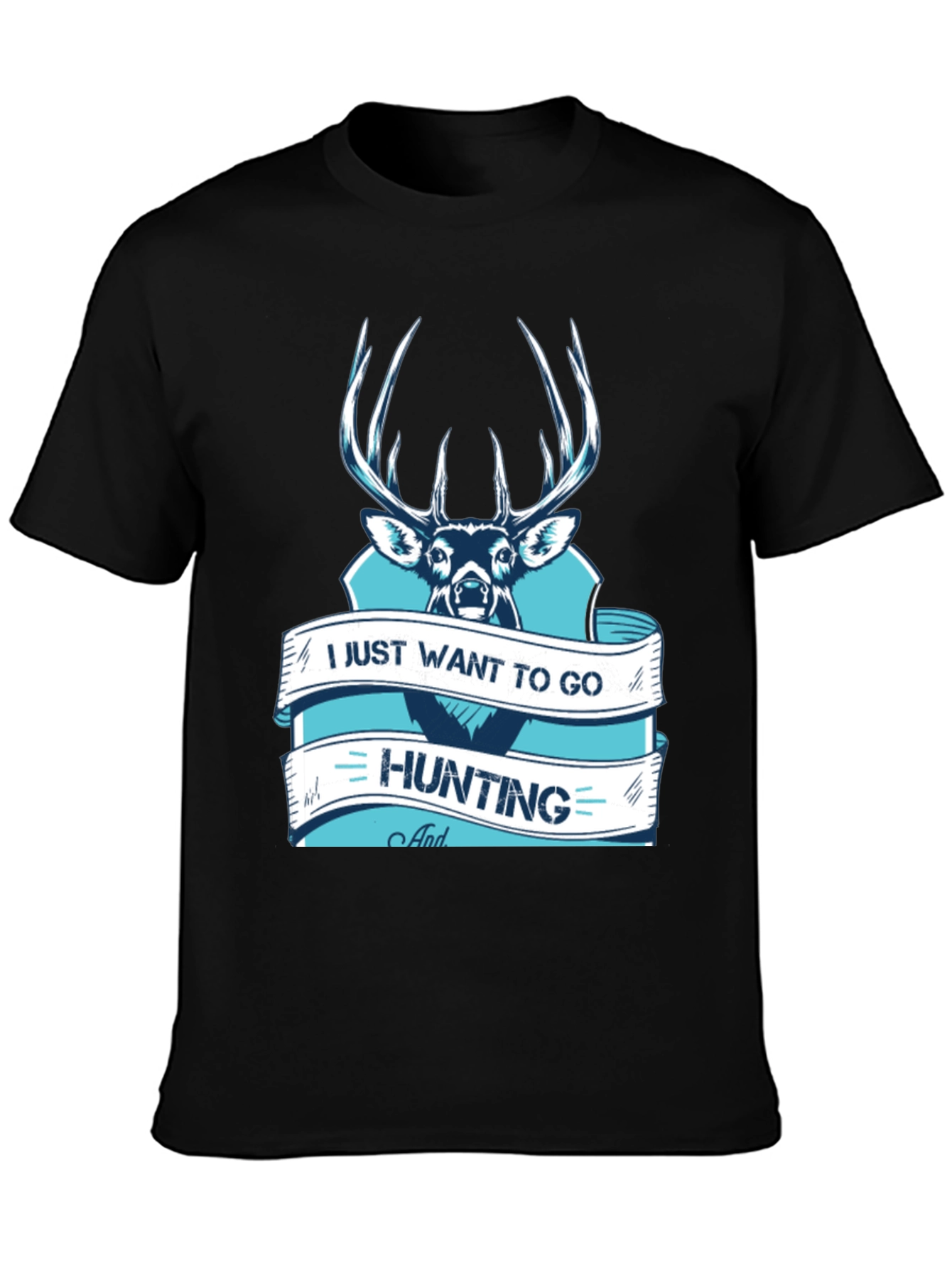 Hunting T-Shirt Deer Graphic Black Cotton
