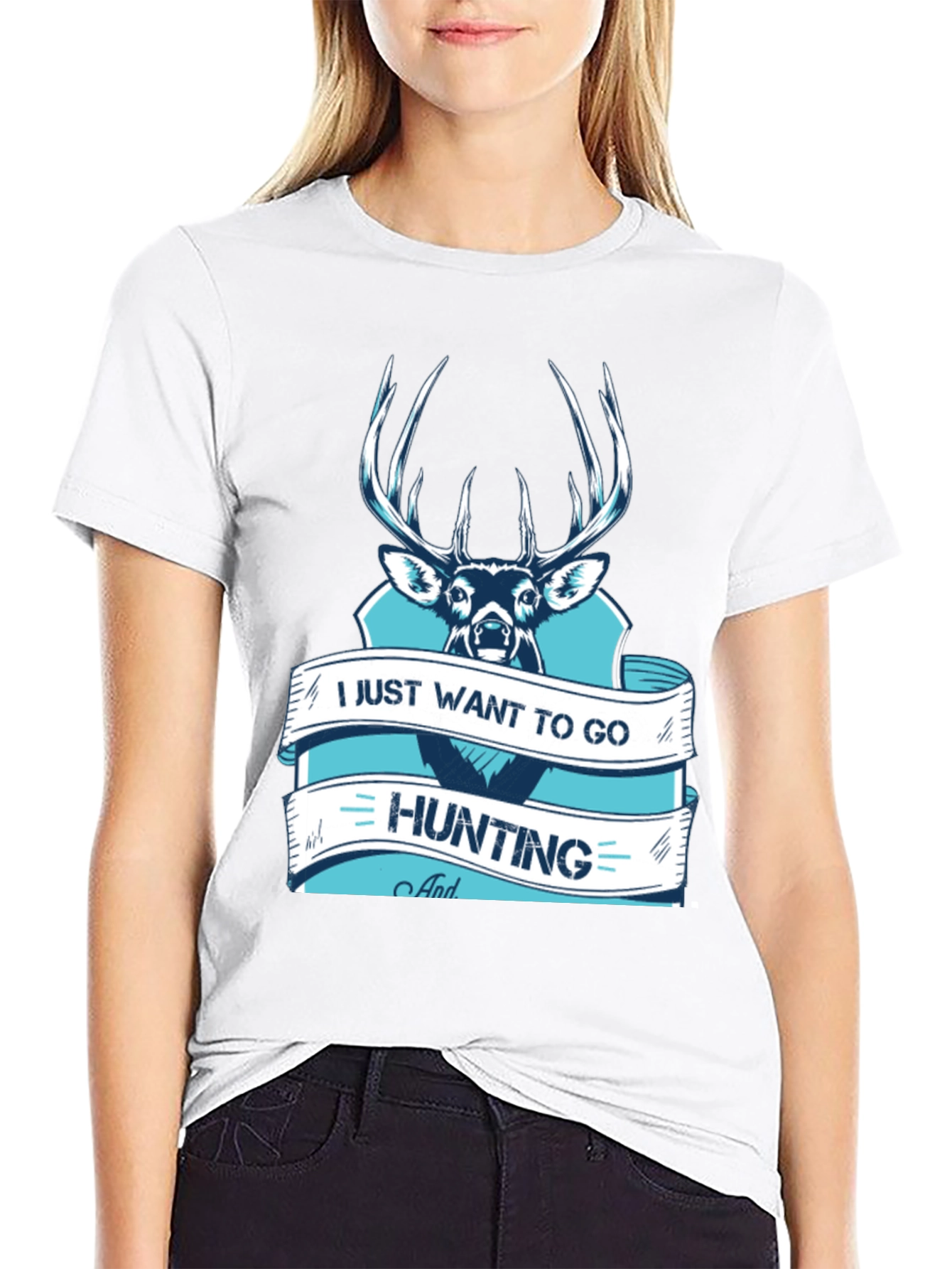 Hunting T-Shirt Deer Graphic Black Cotton