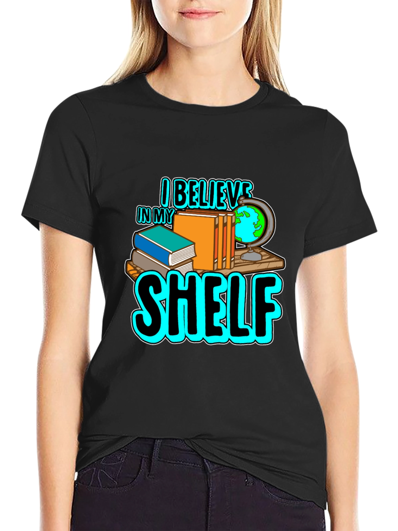 I Believe in My Shelf Black T-Shirt