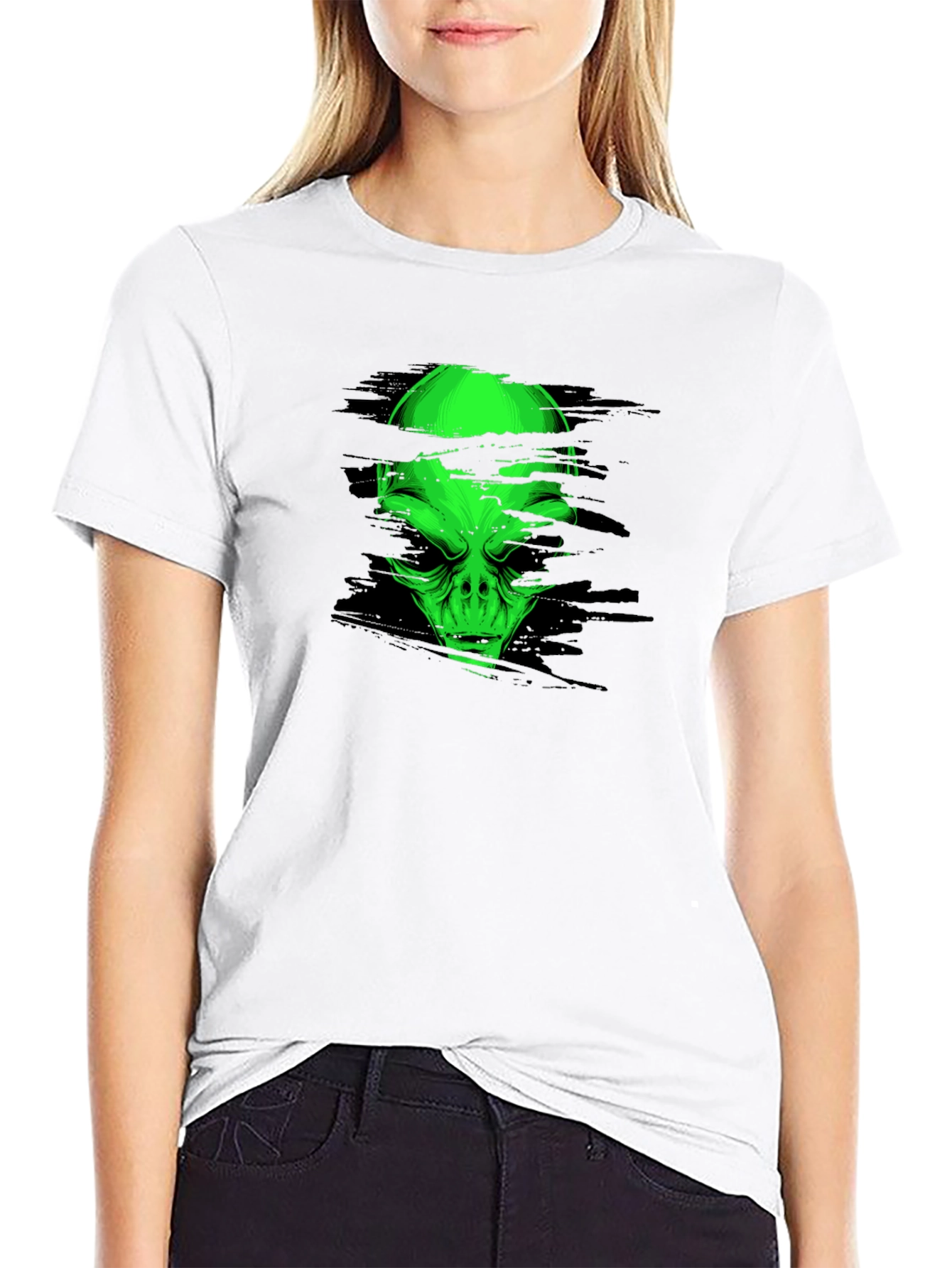 Alien Head Graphic Tee - Black Cotton T-Shirt