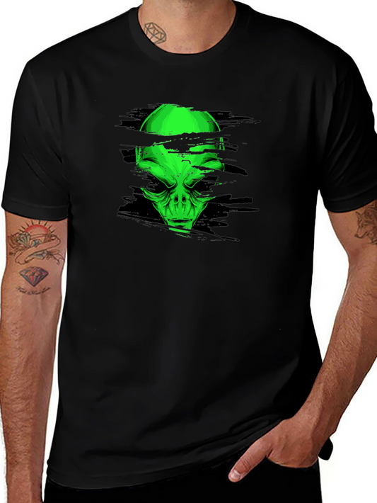 Alien Head Graphic Tee - Black Cotton T-Shirt
