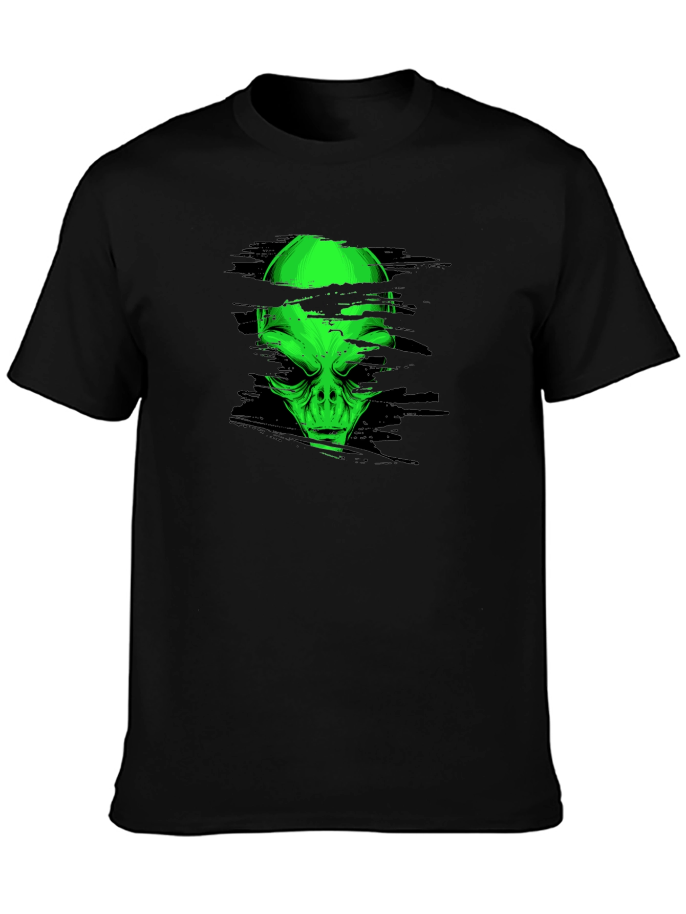 Alien Head Graphic Tee - Black Cotton T-Shirt