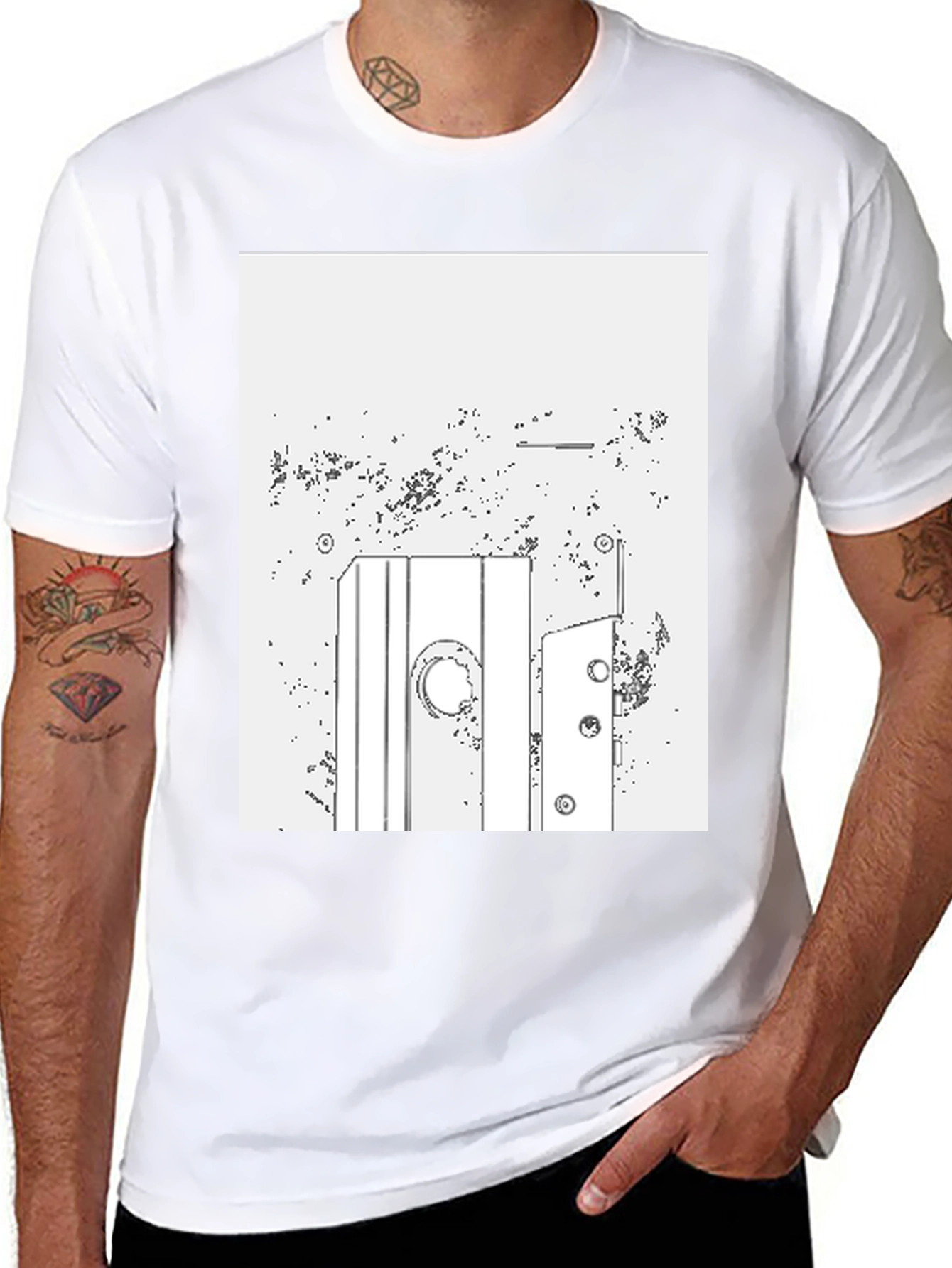Abstract Line Art Graphic Tee - Mens Black T-Shirt