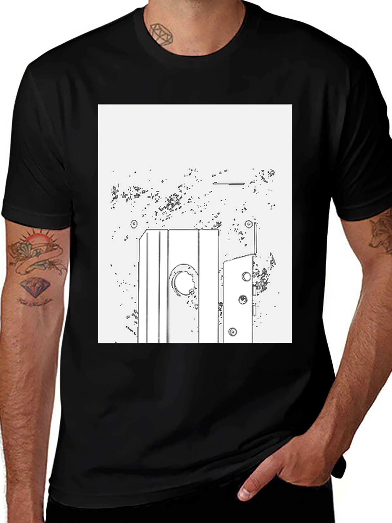 Abstract Line Art Graphic Tee - Mens Black T-Shirt