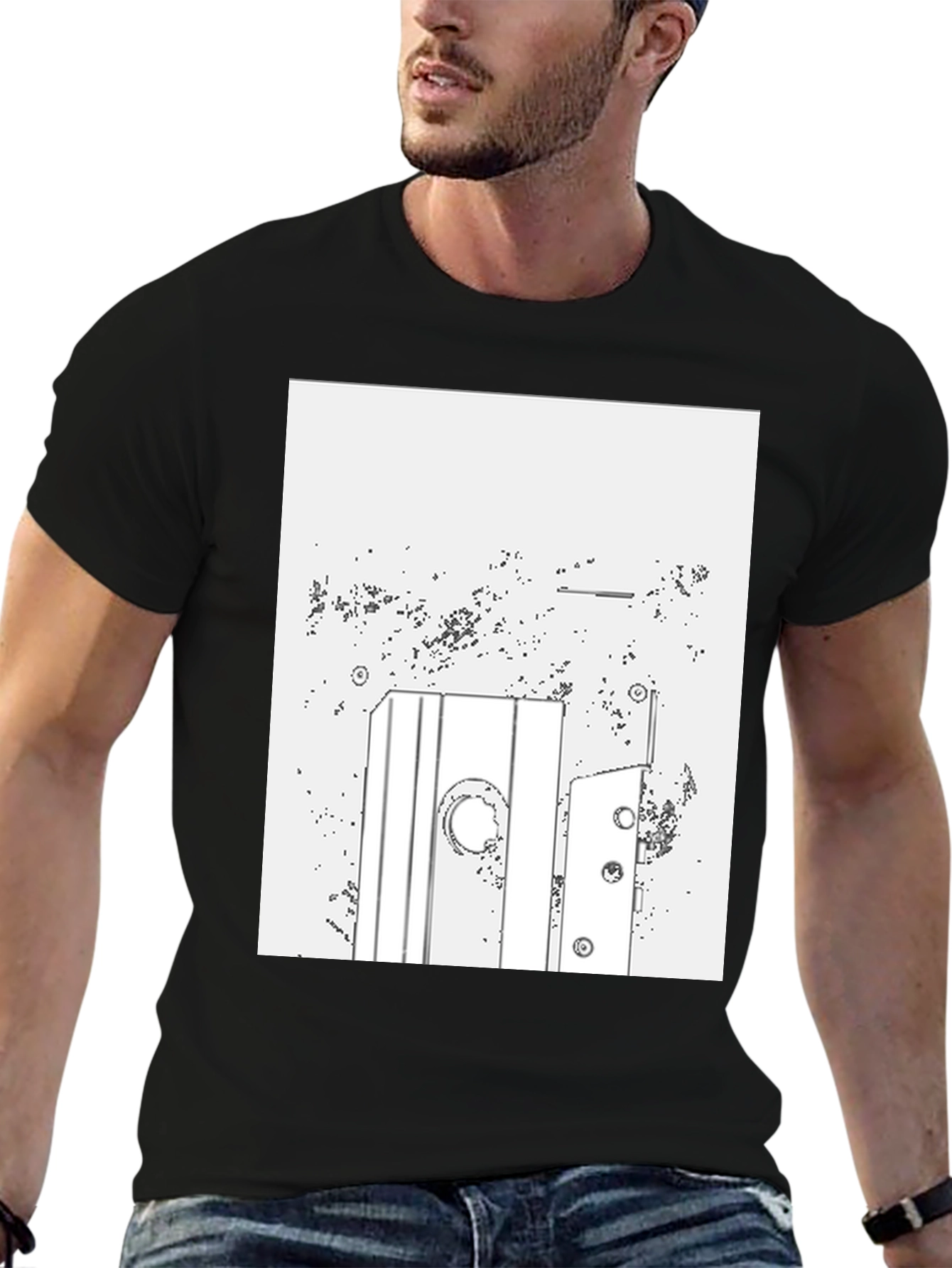 Abstract Line Art Graphic Tee - Mens Black T-Shirt