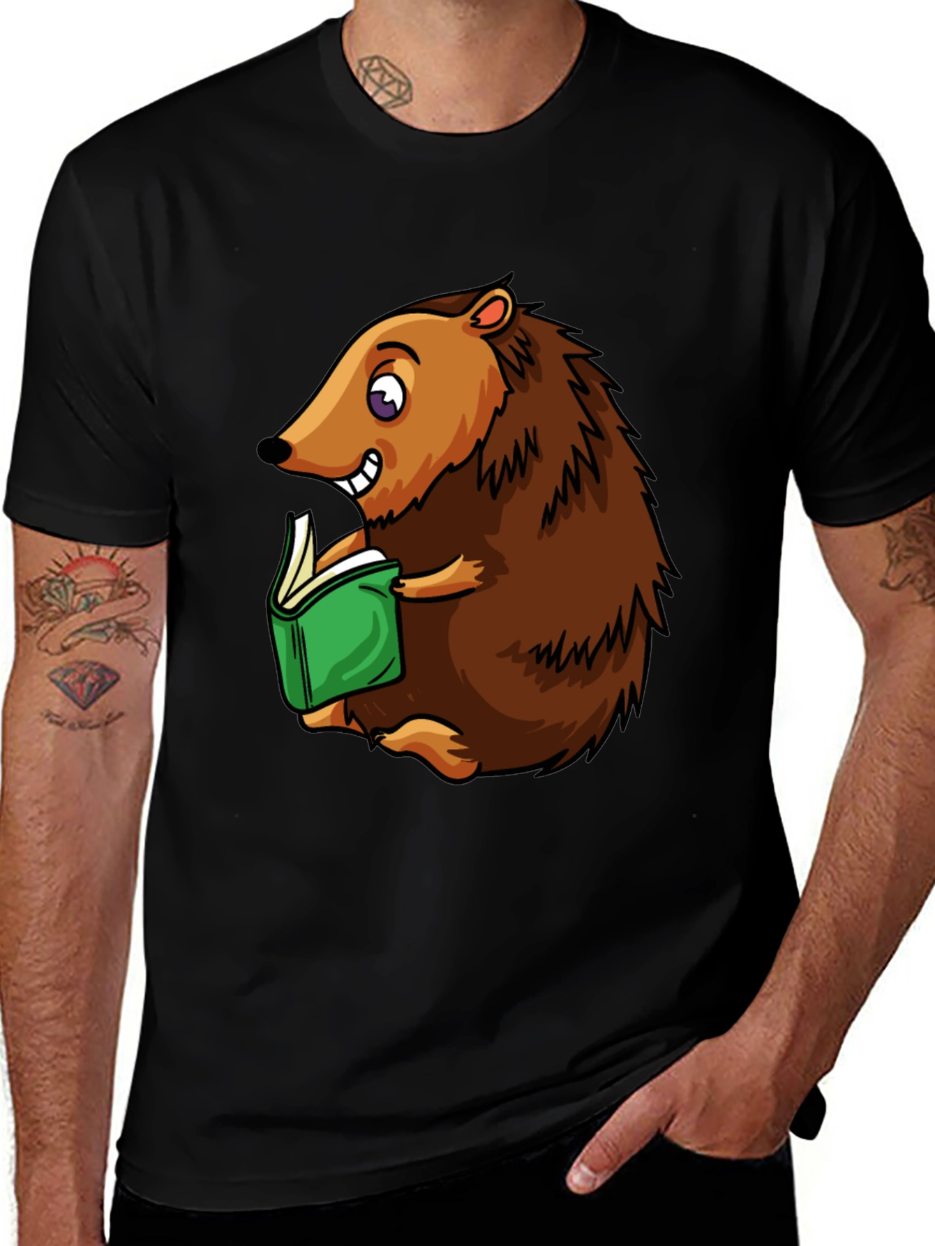 Hedgehog Reading T-Shirt - Cute Cartoon Animal Tee