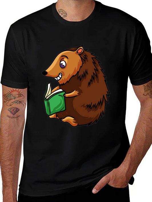 Hedgehog Reading T-Shirt - Cute Cartoon Animal Tee