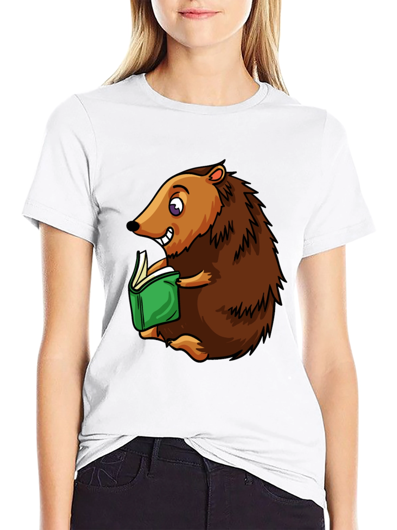 Hedgehog Reading T-Shirt - Cute Cartoon Animal Tee