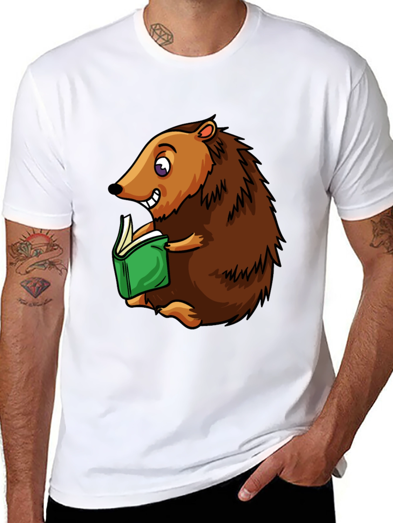 Hedgehog Reading T-Shirt - Cute Cartoon Animal Tee