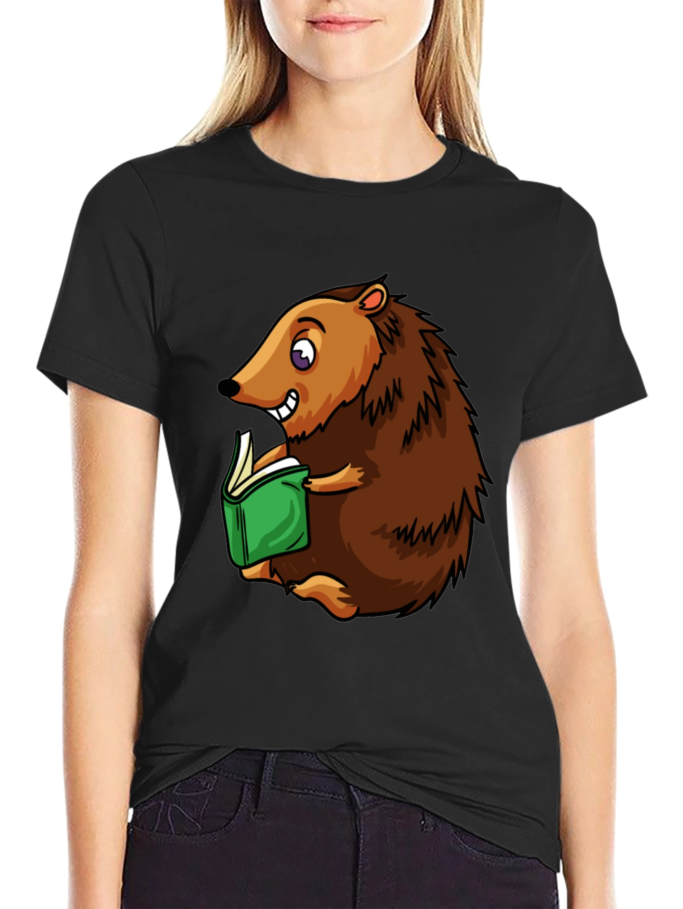 Hedgehog Reading T-Shirt - Cute Cartoon Animal Tee