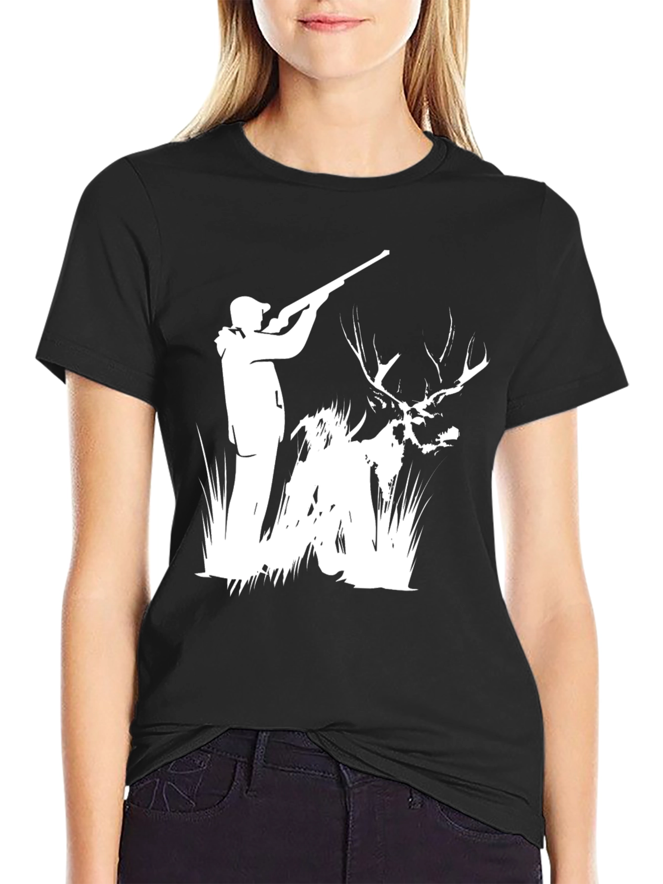 Hunting Scene Graphic Tee - Black Cotton Blend