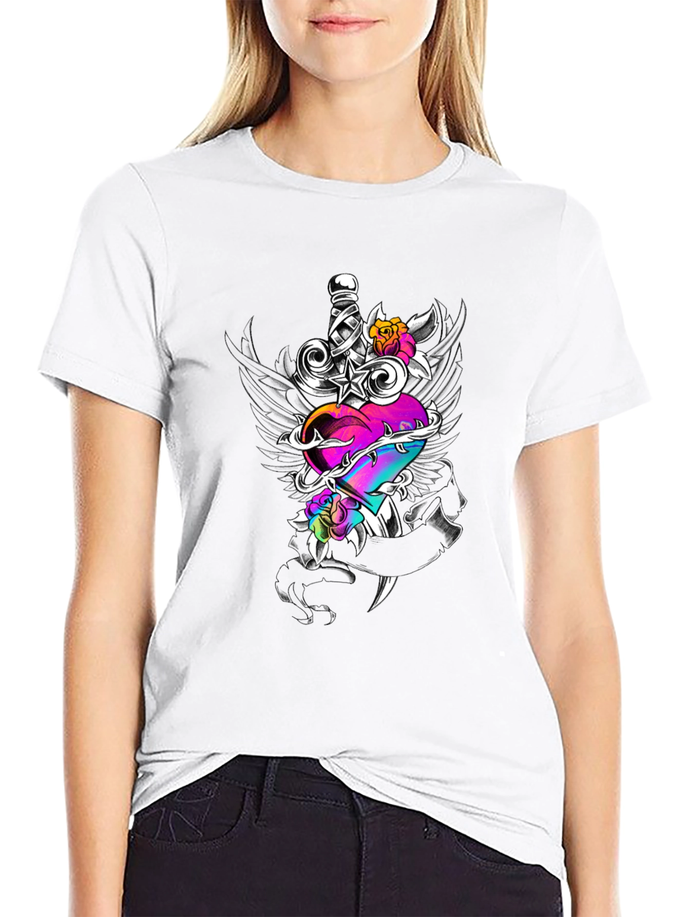 Heart & Dagger Graphic Tee - Black Unisex Shirt