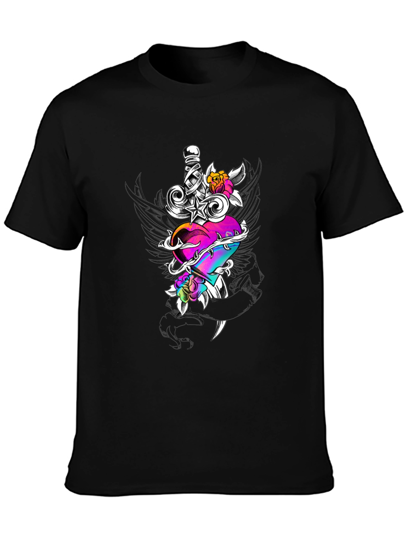Heart & Dagger Graphic Tee - Black Unisex Shirt