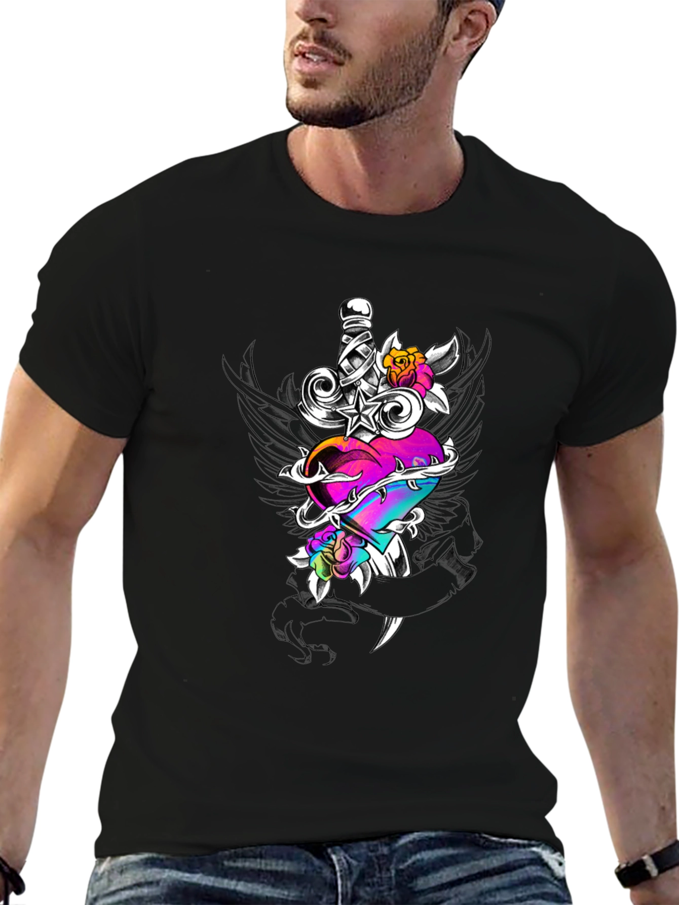 Heart & Dagger Graphic Tee - Black Unisex Shirt