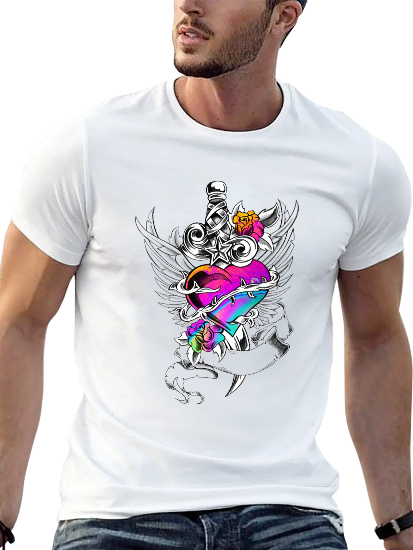 Heart & Dagger Graphic Tee - Black Unisex Shirt