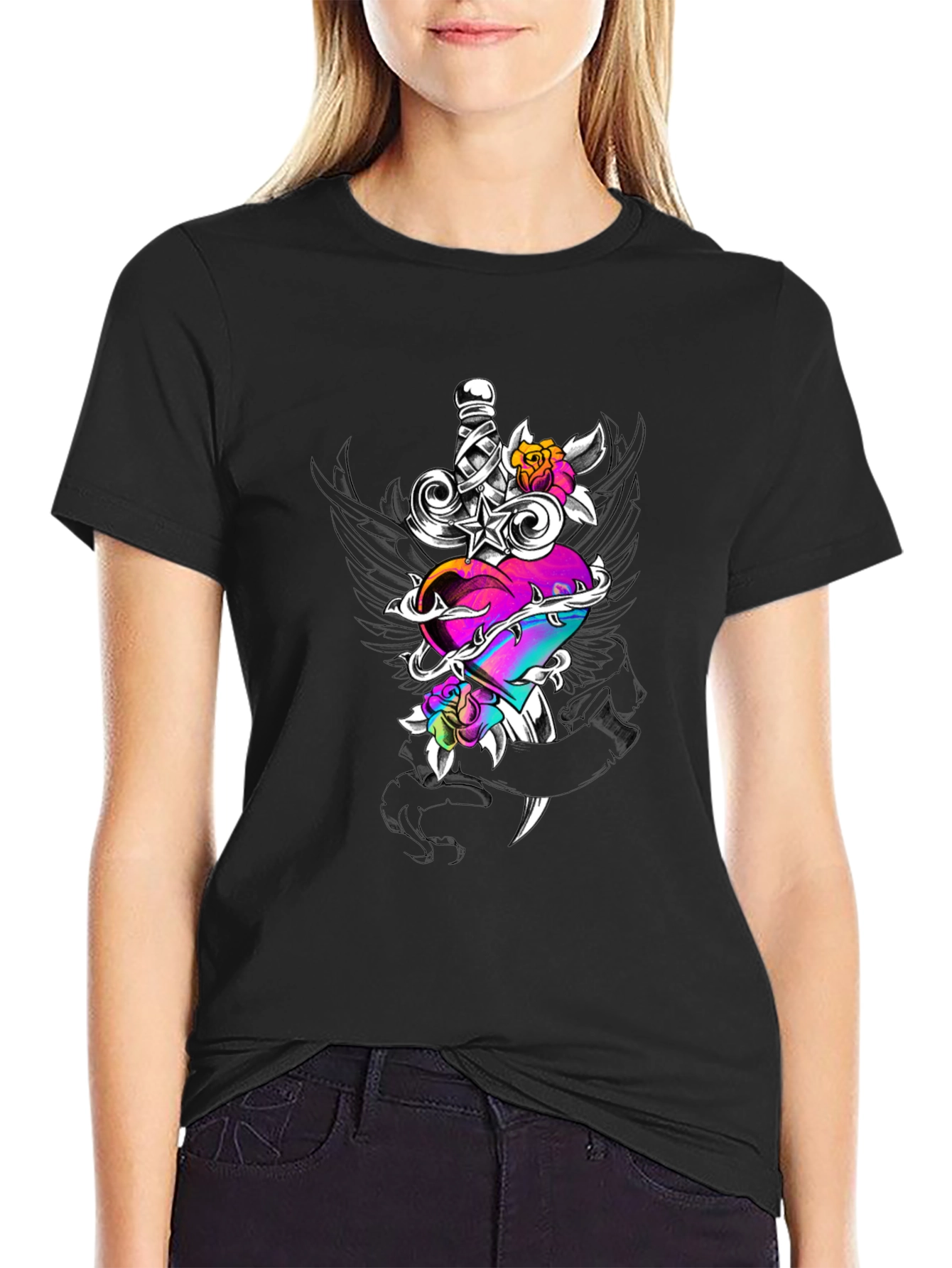 Heart & Dagger Graphic Tee - Black Unisex Shirt