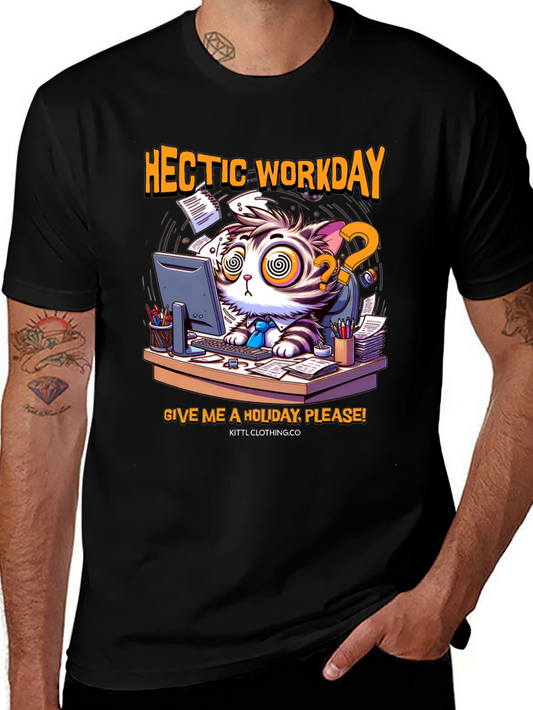 Hectic Workday Cat Graphic T-Shirt