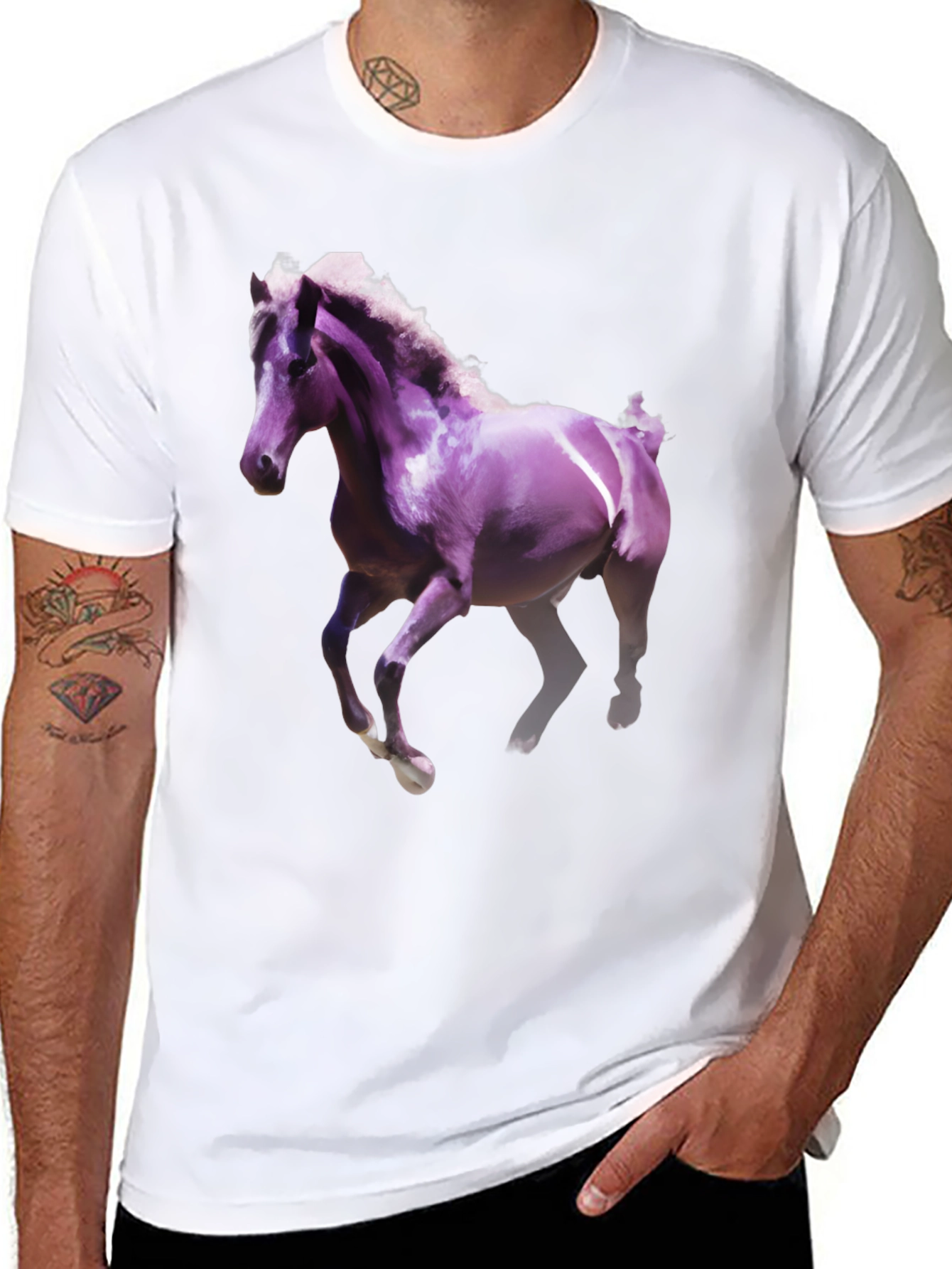 Horse Graphic Tee - Black Cotton Blend Shirt