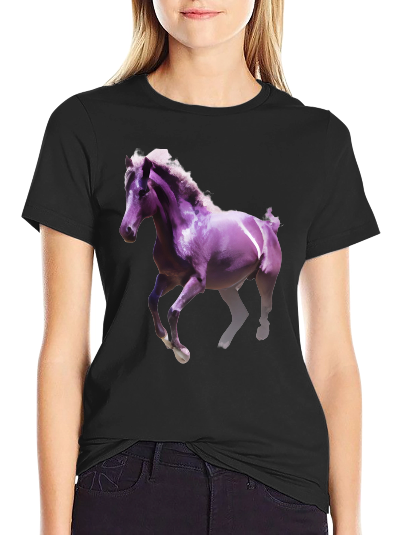 Horse Graphic Tee - Black Cotton Blend Shirt