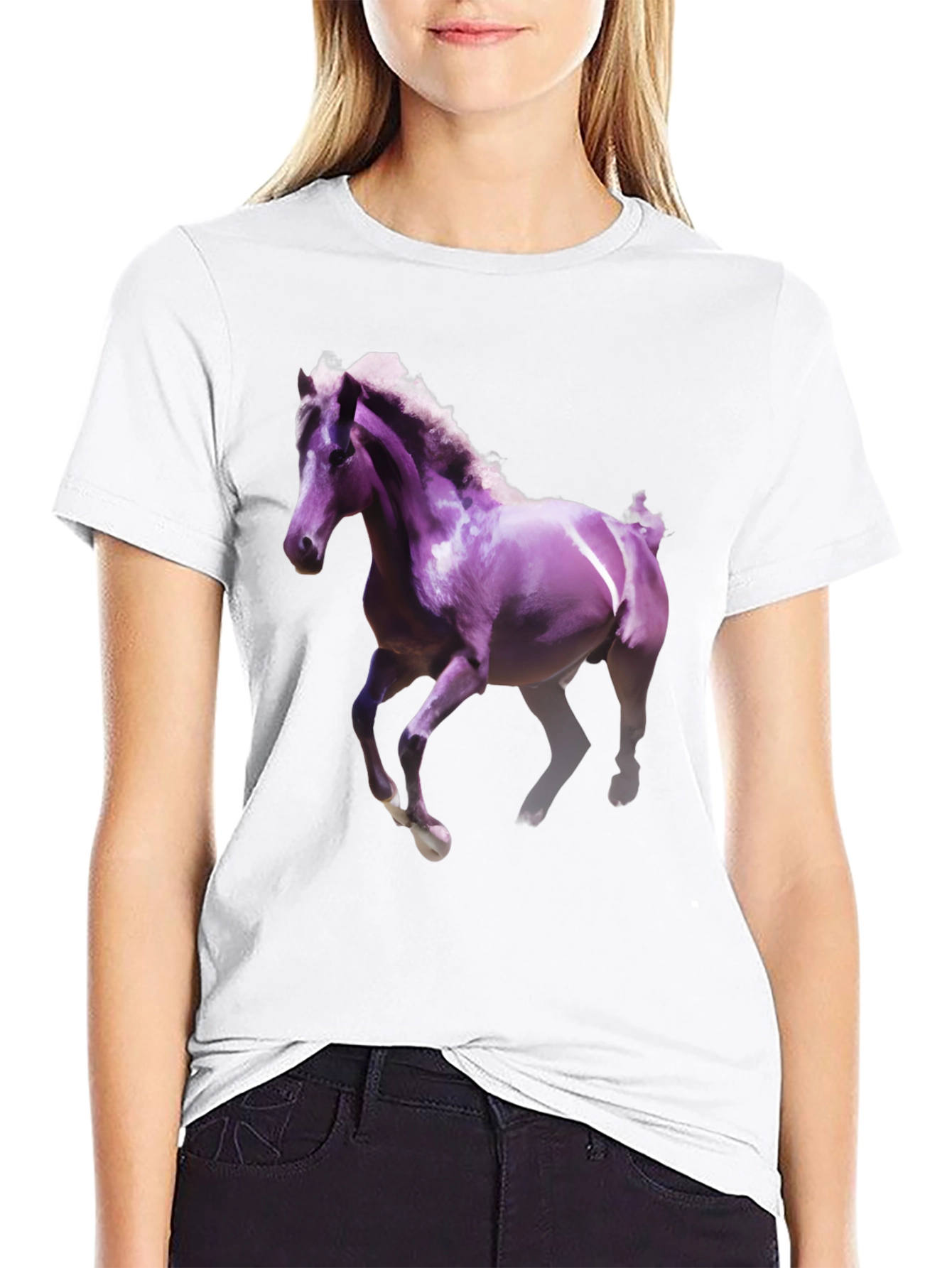 Horse Graphic Tee - Black Cotton Blend Shirt