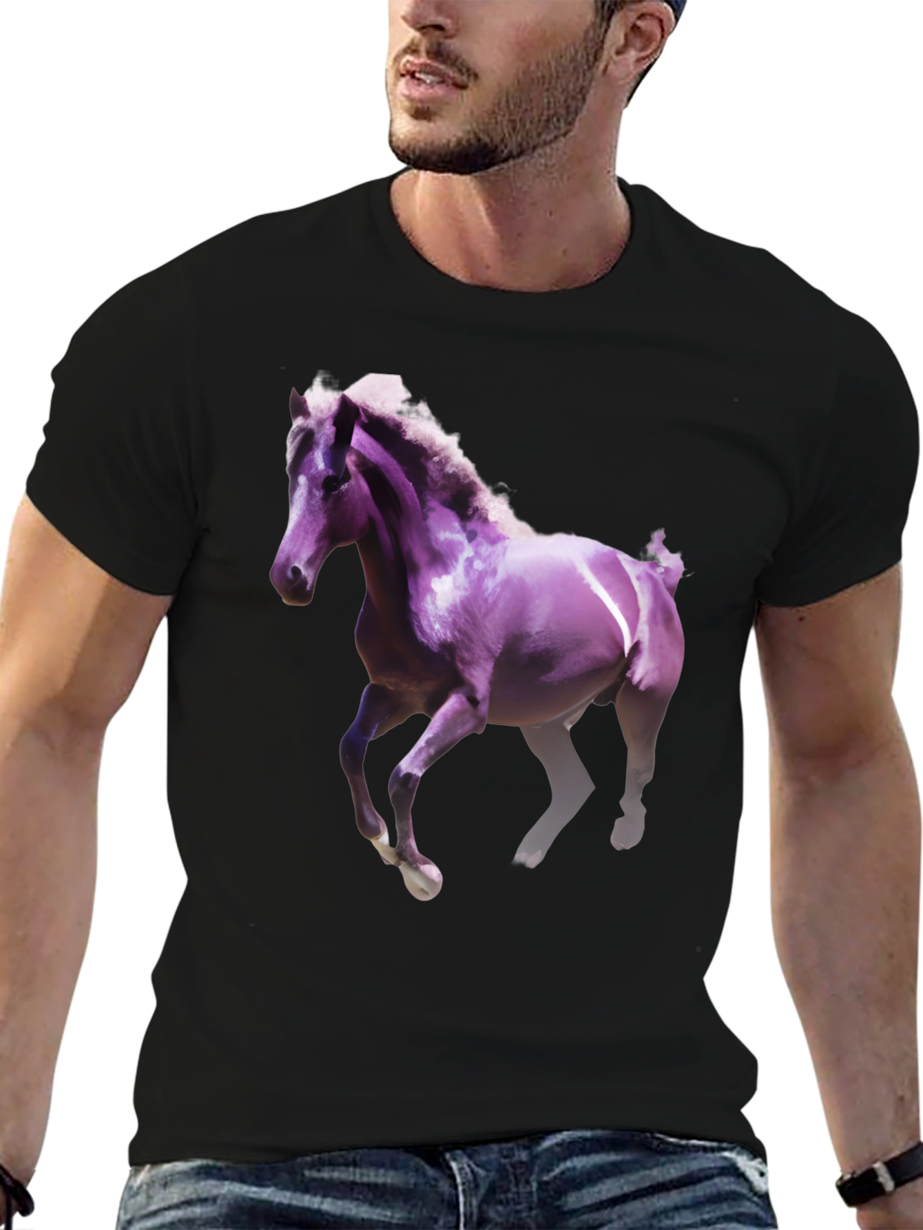 Horse Graphic Tee - Black Cotton Blend Shirt