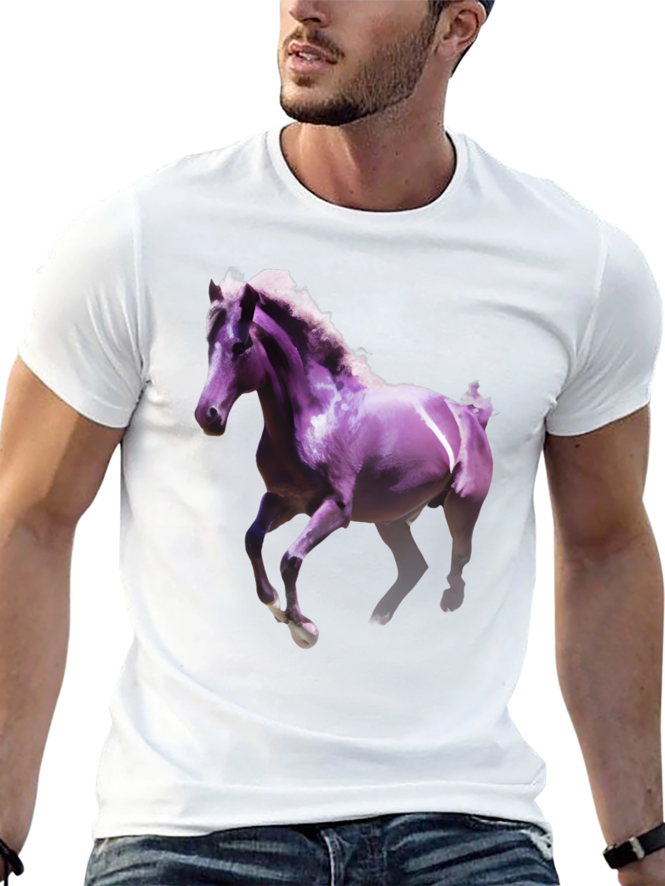 Horse Graphic Tee - Black Cotton Blend Shirt