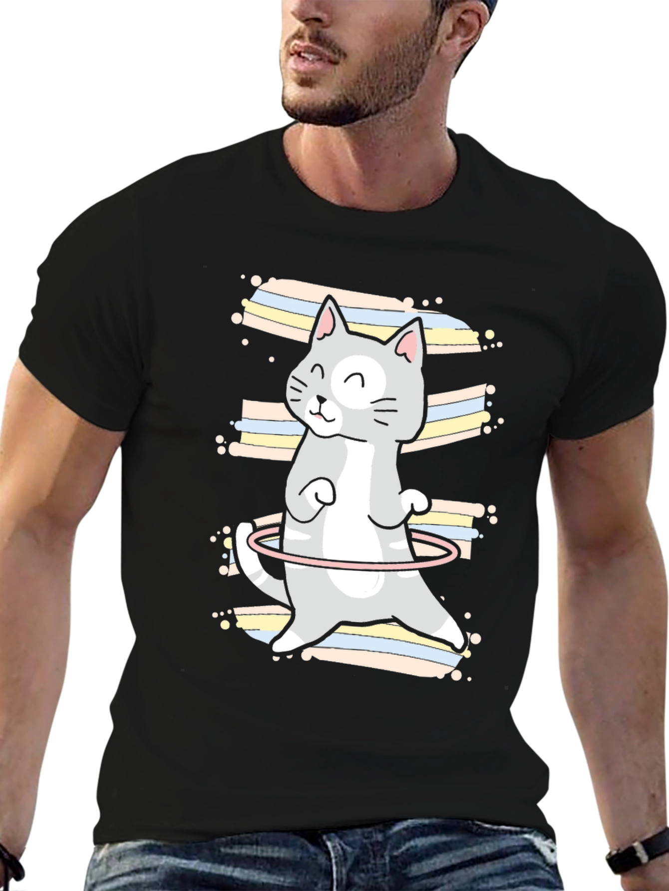 Hula Cat Graphic Tee - Unisex Black T-Shirt