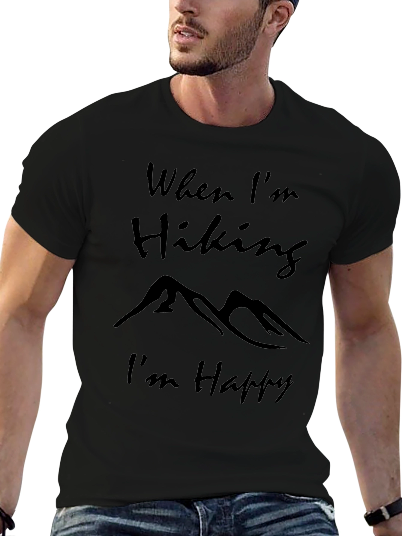 Hiking Lover Black T-Shirt: When Im Hiking Im Happy!