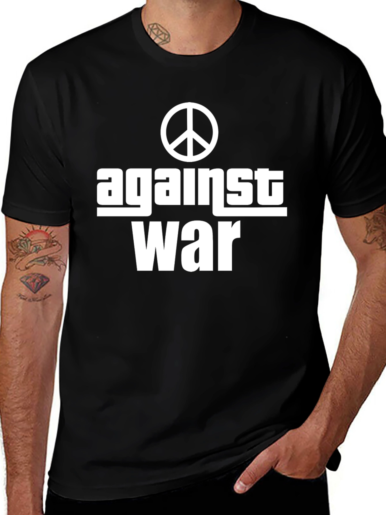 Against War Peace Symbol Black Graphic Tee